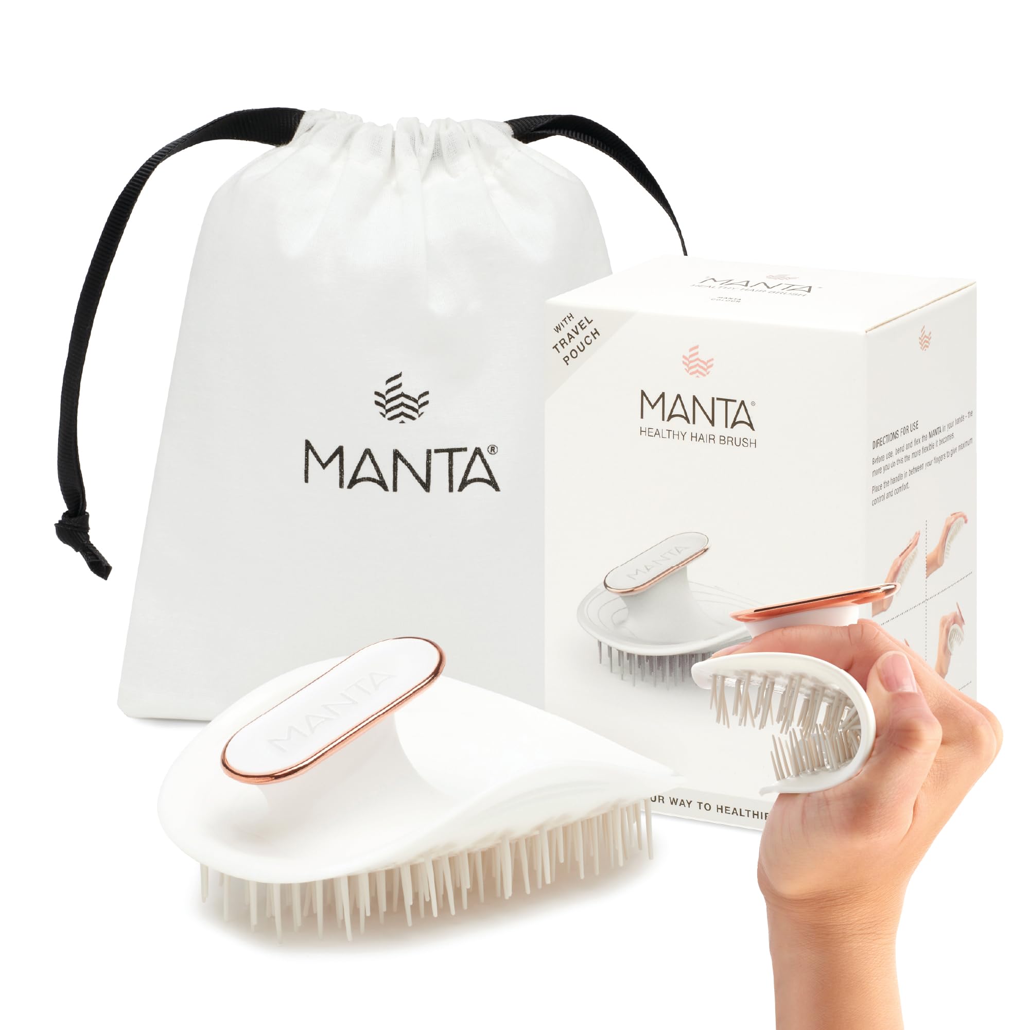 Manta Anti Breakage Hair Brush - Gentle Scalp Massager for Wet & Dry Hair - Detangling Hairbrush for Damaged, Curly & All Hair Types - Men & Women - Perfect for Home, Travel & Salon Use - White