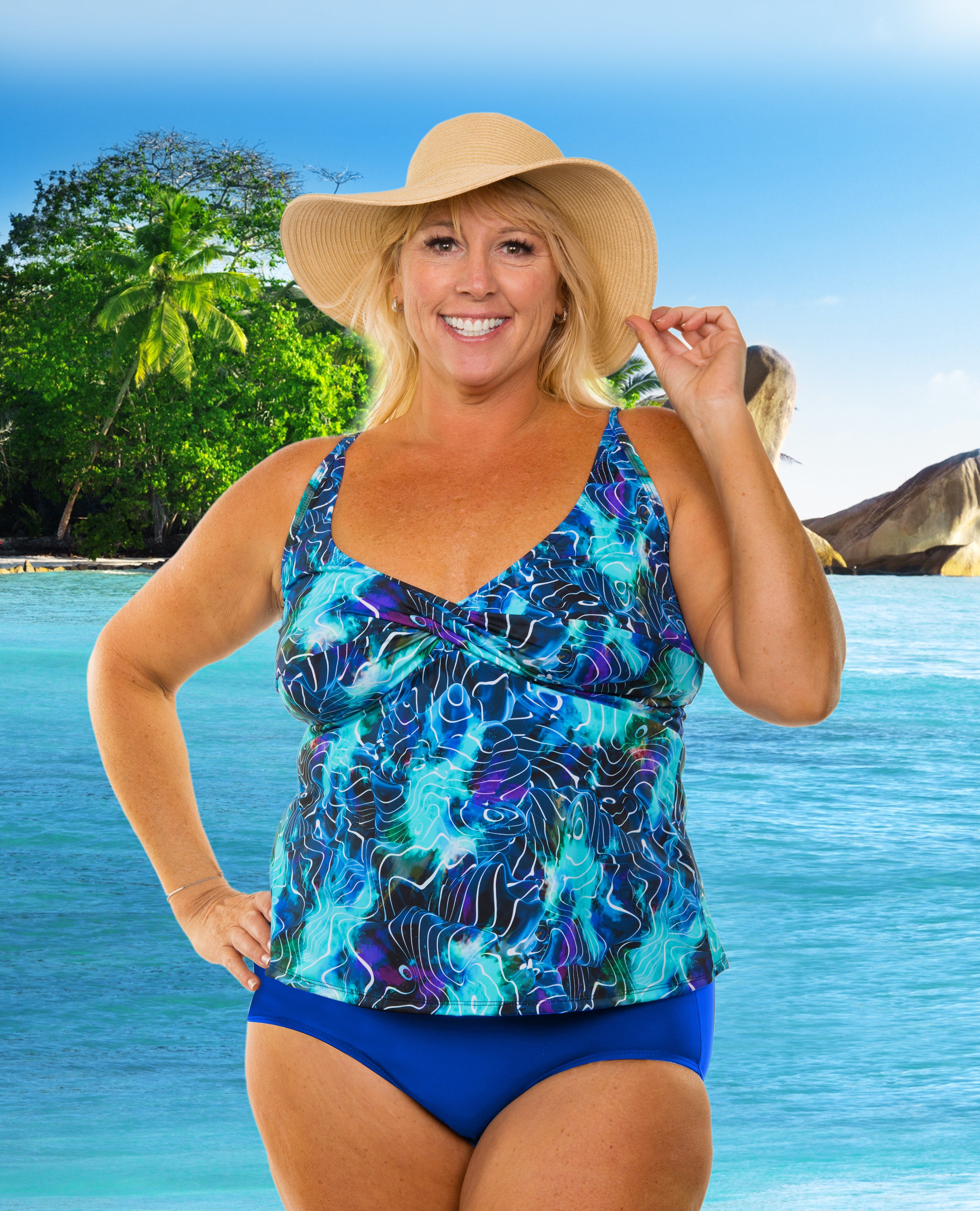 Electric Ocean Twist Bra Tankini - Women's Swimwear for Beach, Pool & Summer Vacations | Comfortable & Stylish Bikini Top with Built-in Support