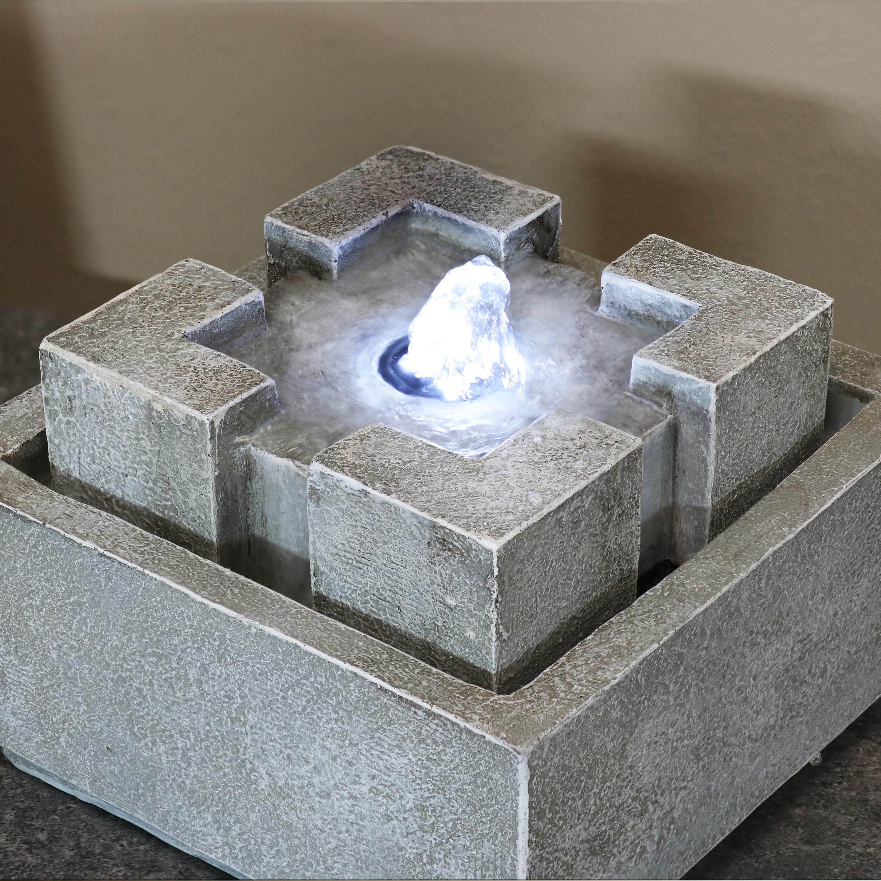 Sunnydaze Square Dynasty Bubbling Indoor Tabletop Fountain - Relaxing Water Feature for Home, Office, or Meditation Space - Perfect for Stress Relief and Decorative Ambiance