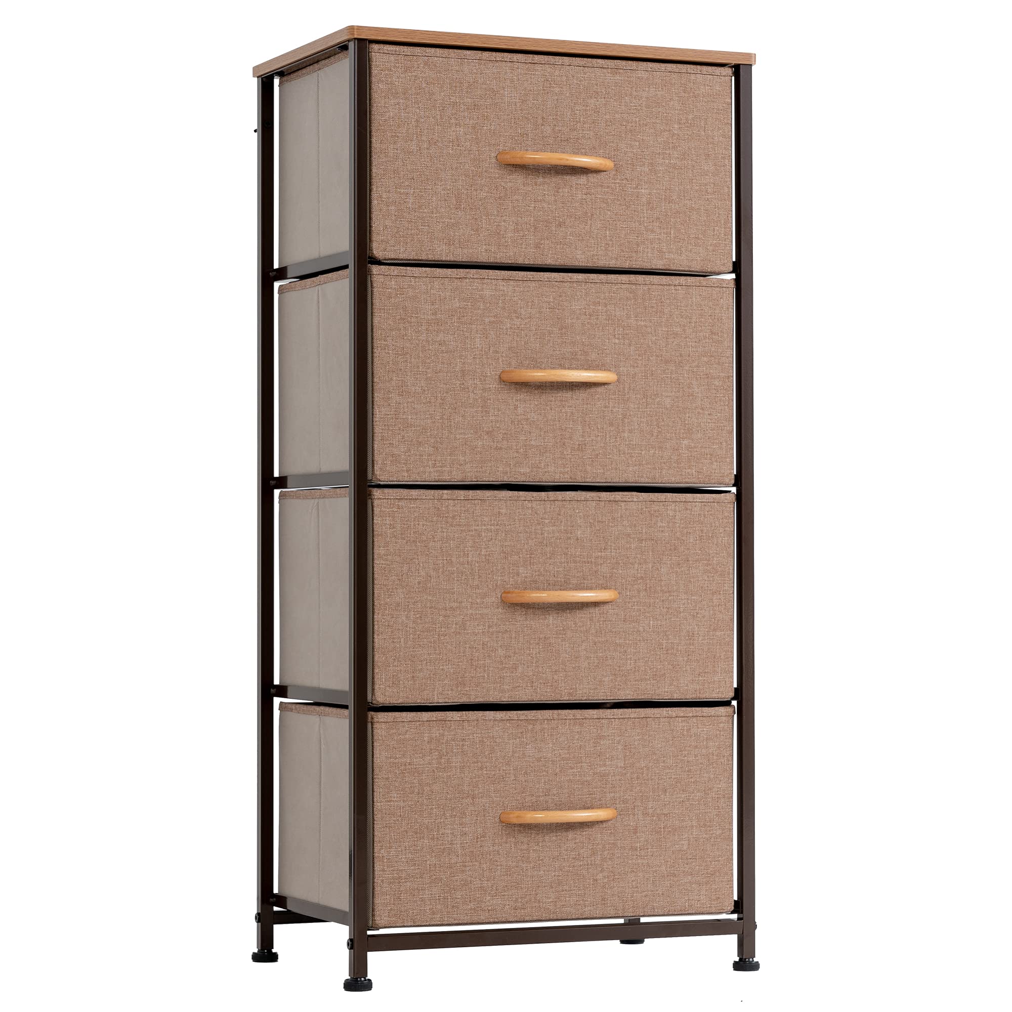 WAYTRIM 4-Drawer Fabric Storage Tower - Sturdy Steel Frame & Wood Top Dresser for Bedroom, Closet, Nursery Organization | Easy Assembly, Camel Color | Perfect for Kids' Room, Bedside & Home Storage Needs