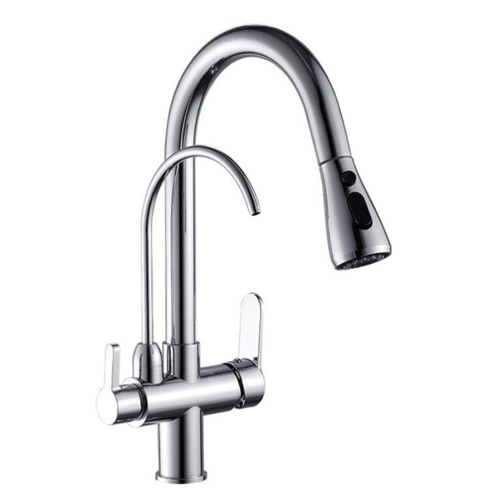 Premium 3-Way Water Filter Kitchen Faucet - Brass Chrome-Plated Pull-Out Sprayer with 360° Rotation | Hot & Cold Water Purification System | Ideal for Modern Kitchens, RV Camping & Outdoor Cooking