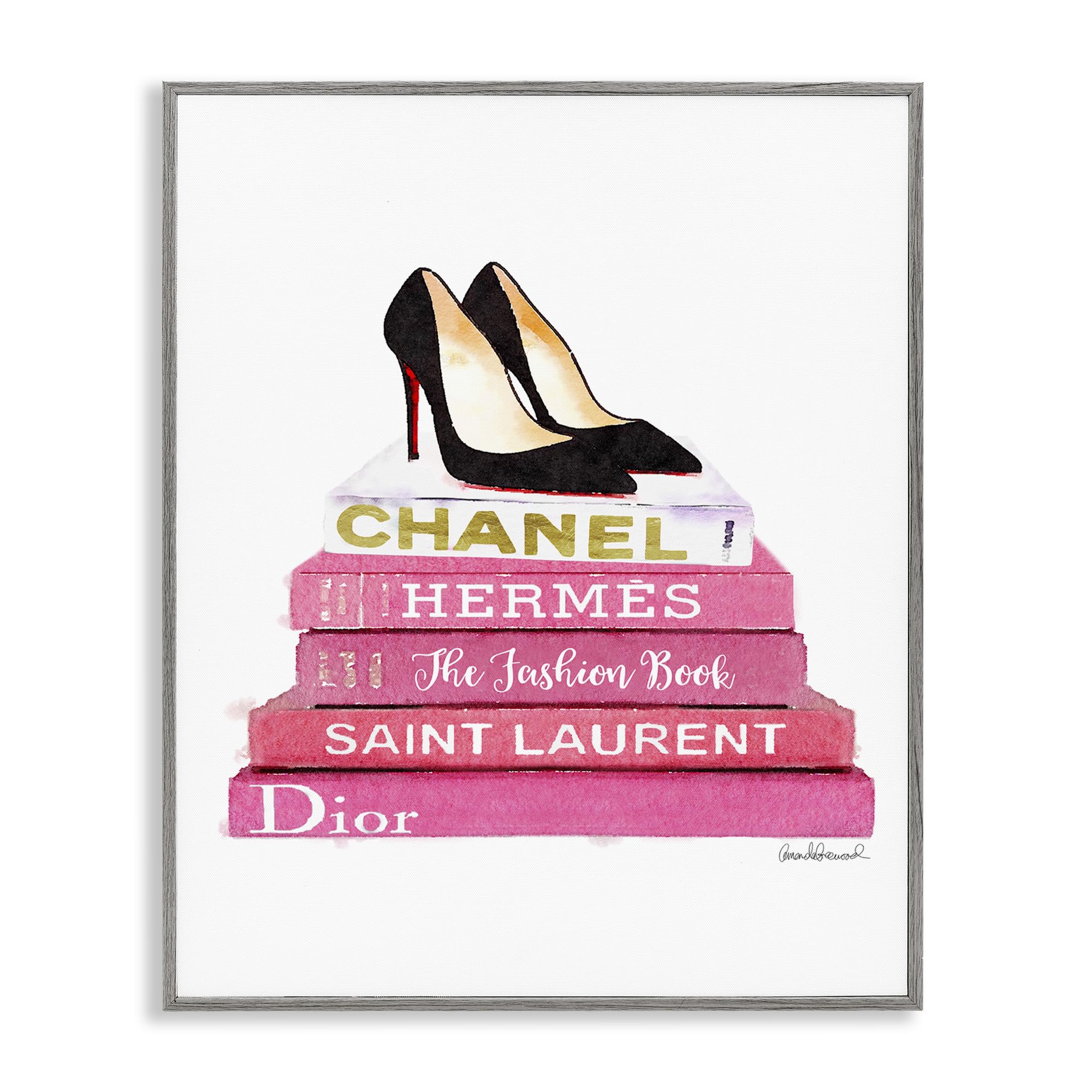 Stupell Industries Glam Pink Fashion Books & Black Pump Heels - Women's High Heel Shoes for Party, Office & Special Occasions