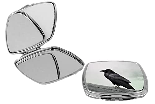 Sam Sandor Square Compact Mirror - Gothic Halloween Black Raven on Tree Branch Design, Portable Personal Makeup Mirror for Travel, Purse & Home Vanity (3.5 Inch)