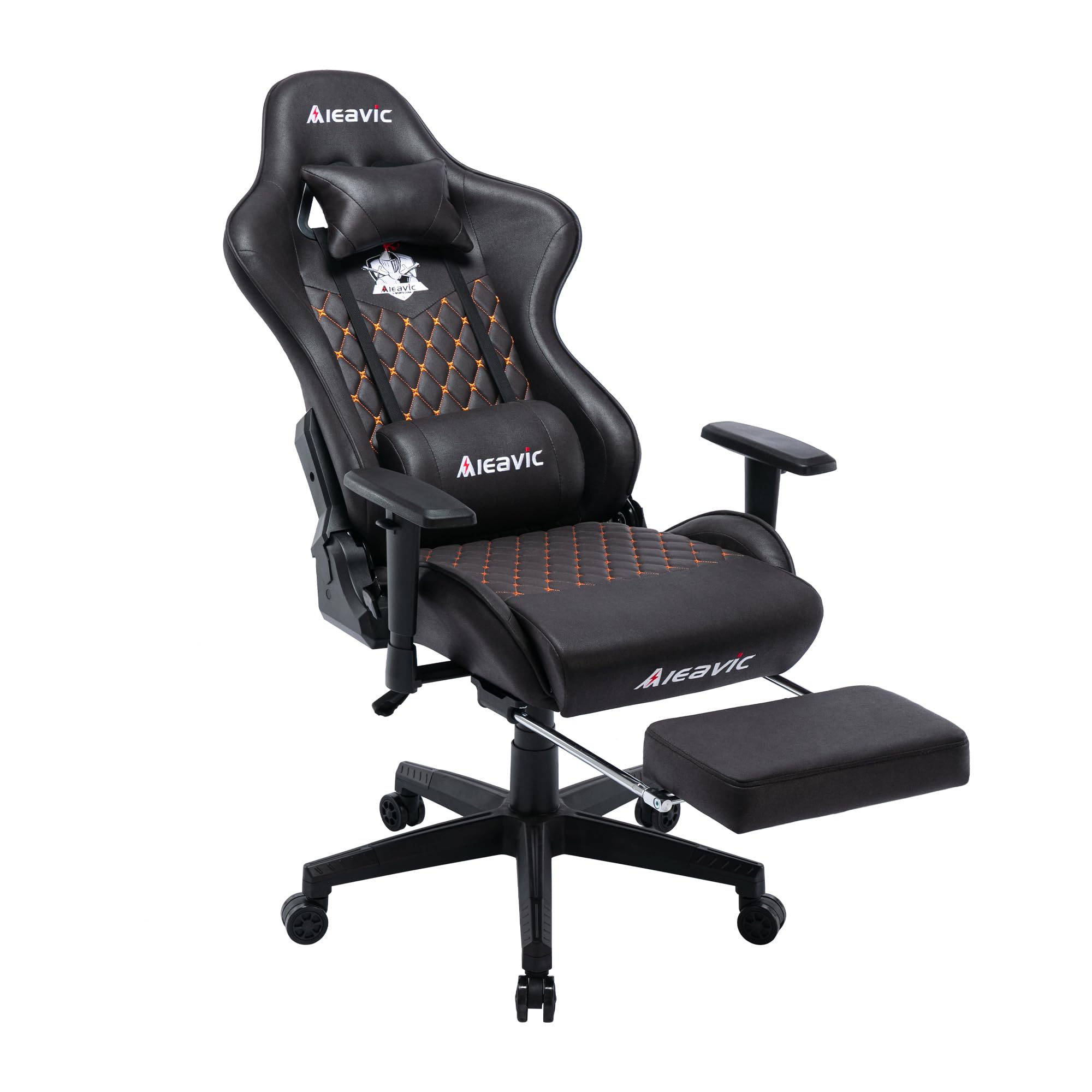 ALEAVIC Ergonomic Gaming Chair with Footrest - High Back Computer Racing Chair with Adjustable Lumbar Support & Headrest, 360° Swivel - Perfect for PC Gamers, Office Work & Home Entertainment (Black)