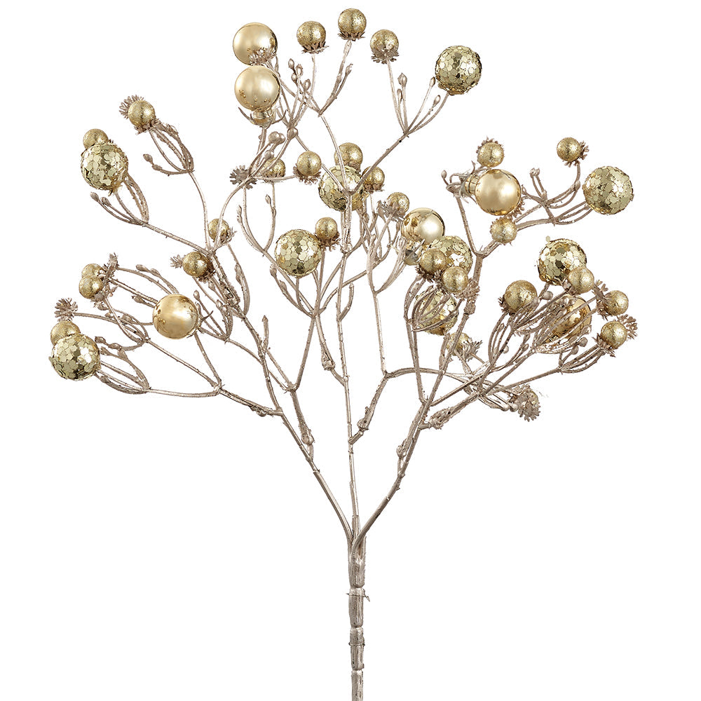 12 Pack Gold Sequin Ball Artificial Stems - Floral Decor for Weddings, Parties, Home & Office Decorations