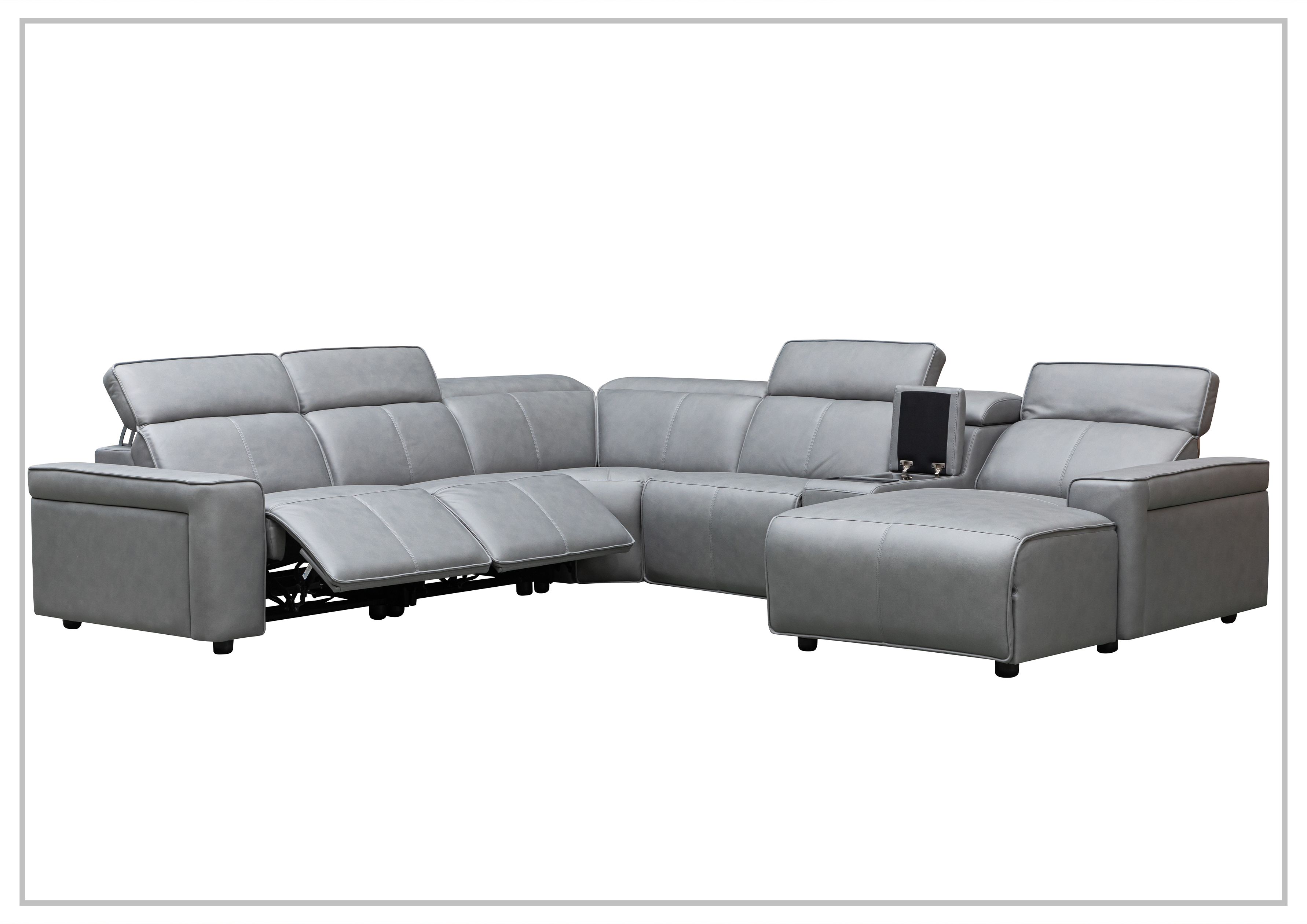 Klaussner Leonardo 6-Piece Power Recliner Sectional Sofa Set with USB Charging - Modern L-Shaped Living Room Furniture for Home Theater & Family Gatherings