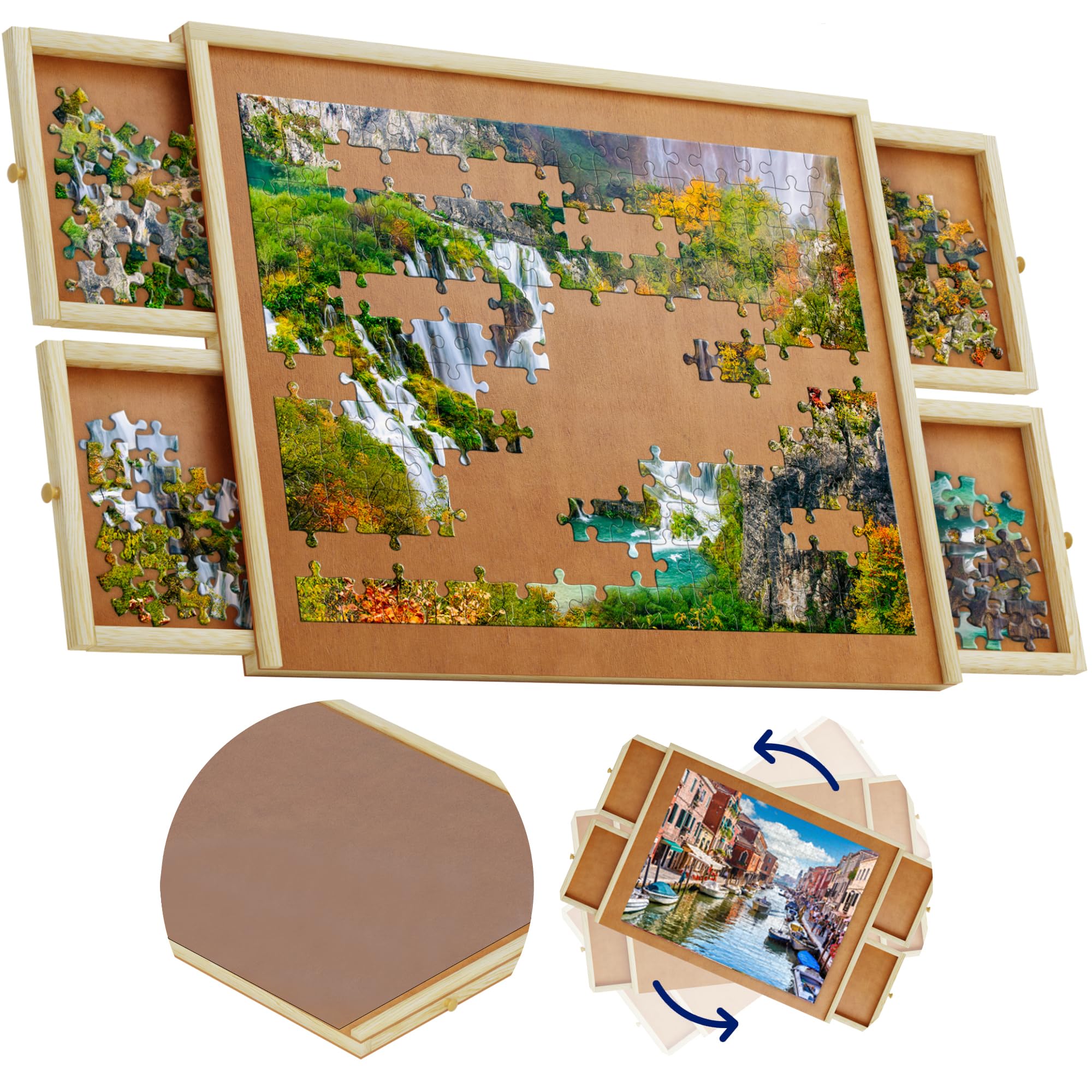 1500-Piece Wooden Jigsaw Puzzle Table with 4 Drawers & Rotating Board - 35