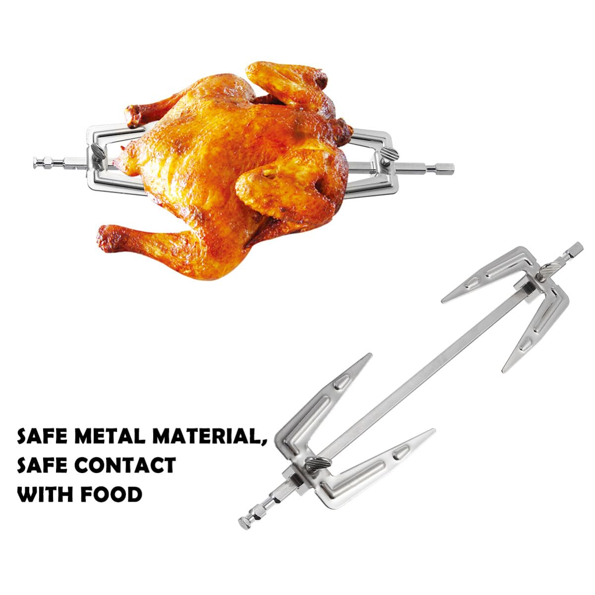 Stainless Steel Air Fryer Fork Set - Durable Rotisserie Spit Rod & BBQ Forks for Chicken, Meat - Perfect Kitchen & Camping Accessories - Ideal for Air Fryer, Grill, and Outdoor Cooking