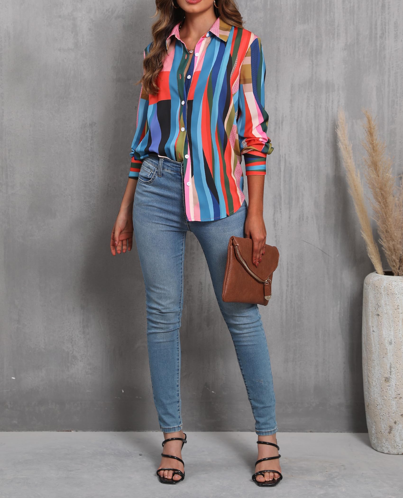 Siliteelon Women's Button Down Shirts - Long Sleeve Wrinkle Free Dress Shirts & Work Blouses, Casual Chiffon Top with Collar for Office, Business & Everyday Wear
