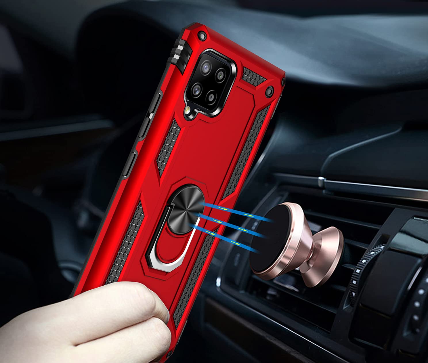 Nakedcellphone Bandit Series Samsung Galaxy A42 5G Case [Red] - Flexible TPU Phone Cover with Finger Grip, Viewing Stand & Metal Mounting Plate | Anti-Shock Protection for Everyday Use, Travel & Outdoor Activities