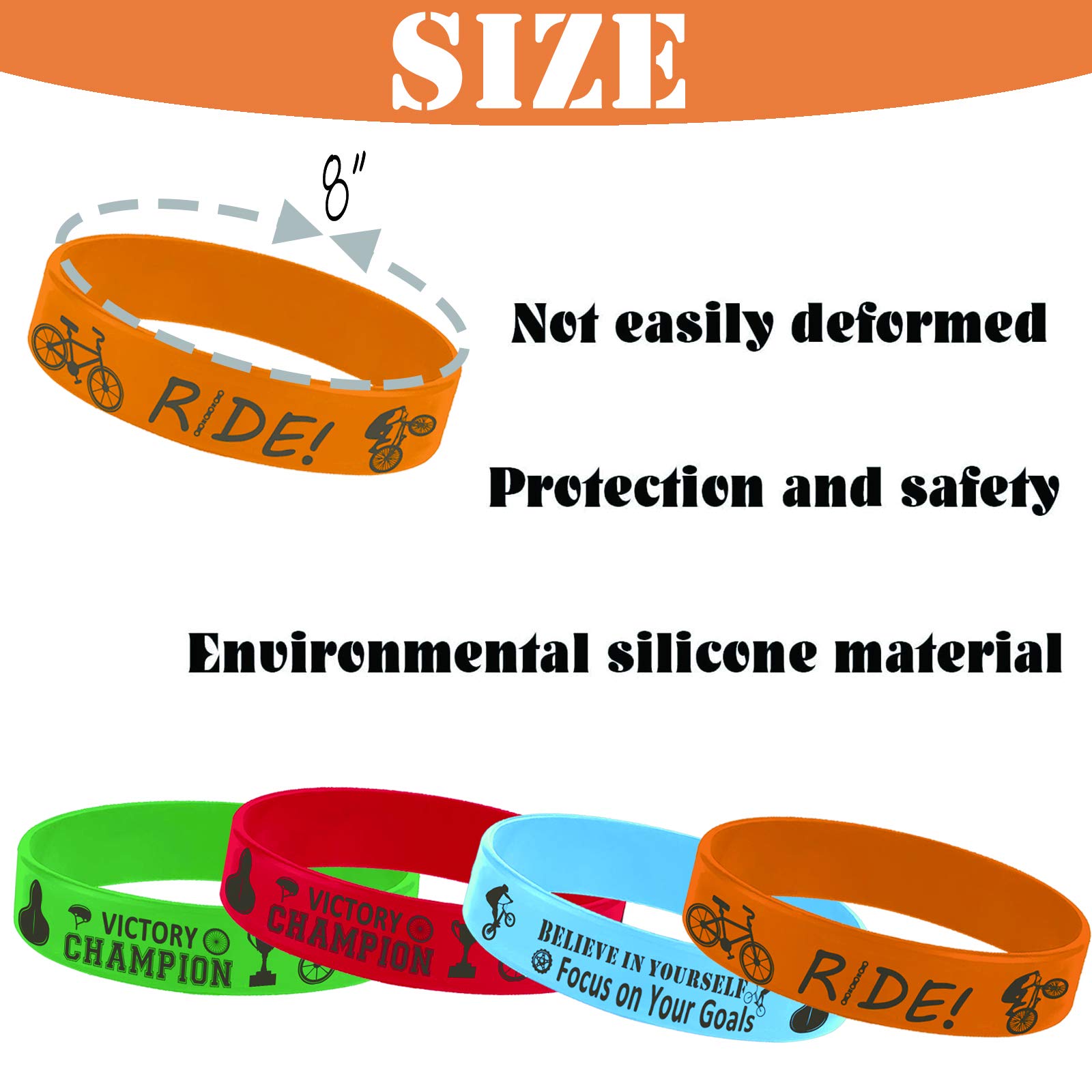 Oringaga 24PCS Motivational Rubber Bracelets for Bicycle Party, BMX Bike Race, Baby Shower, Birthday Party - Silicone Wristbands for Decorations, Gifts, Prizes & Goodie Bag Favors | Perfect for Cycling Events, Kids Parties & Sports Motivational Rewards