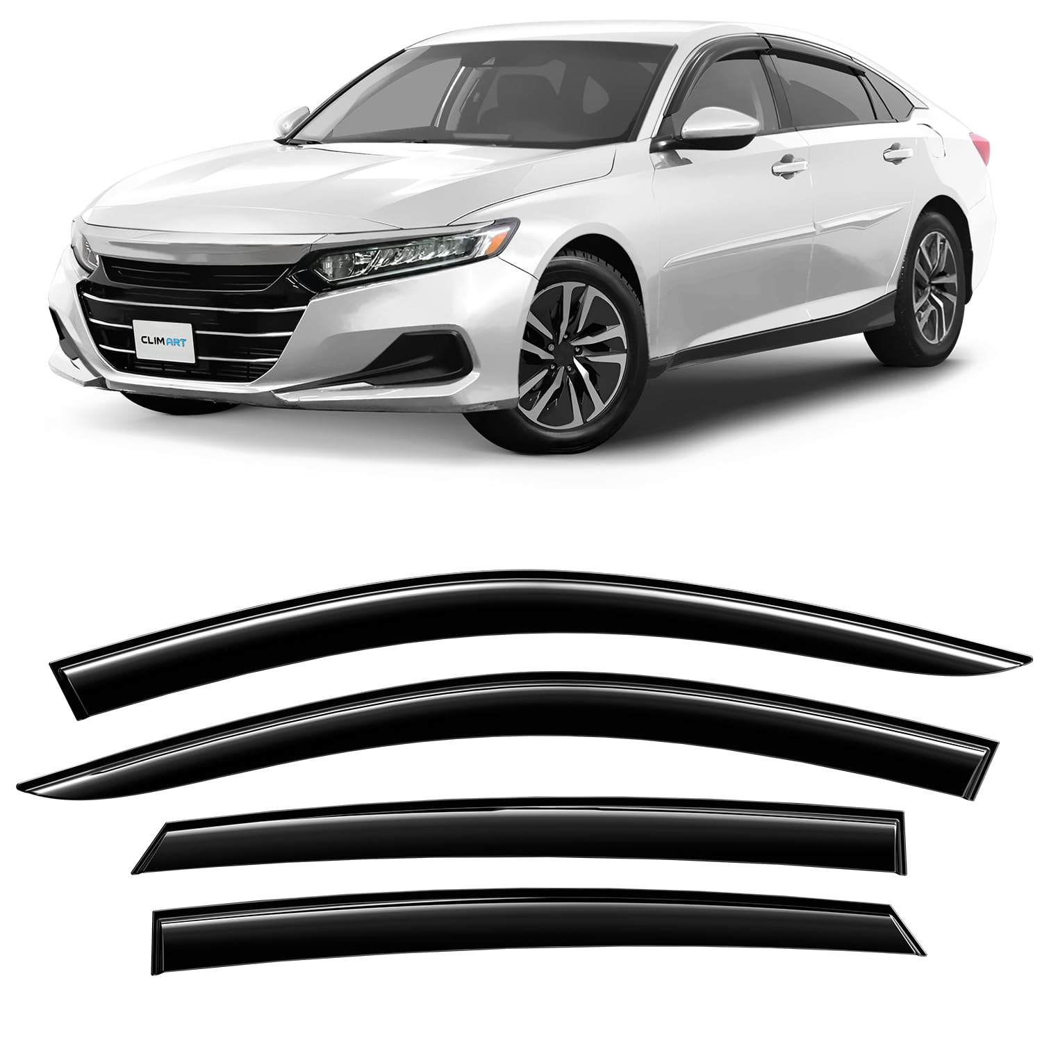 CLIM ART Premium Rain Guards for Honda Accord 2018-2022 | 4-Piece Tape-On Window Deflectors & Vent Visors | Durable Car Accessories for Weather Protection & Improved Airflow | Perfect for Rainy Days & Highway Driving