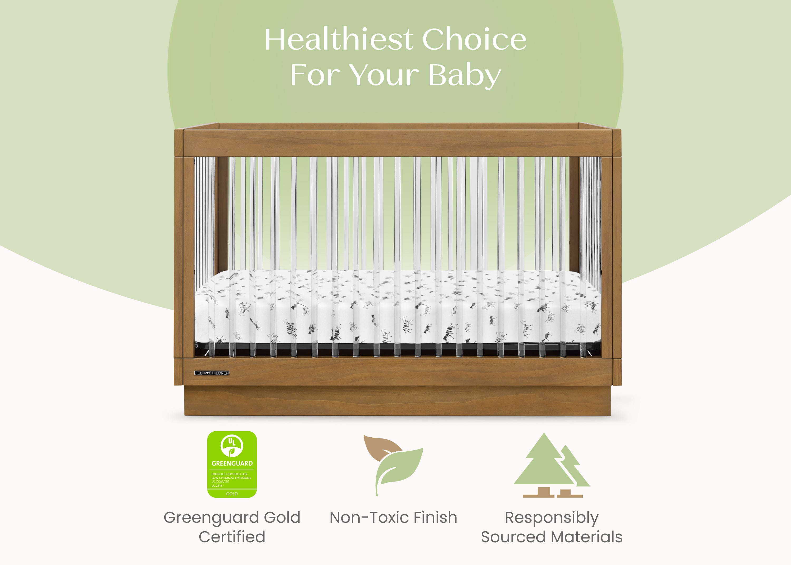 James Acrylic 4-in-1 Convertible Baby Crib - Toddler Bed, Daybed & Full-Size Bed | Modern Nursery Furniture for Boys & Girls | Perfect for Small Spaces & Growing Families