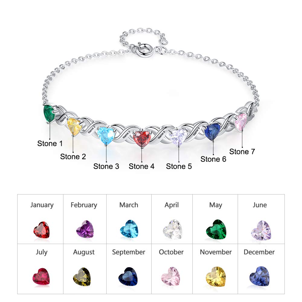 Lagofit Personalized 2-7 Names Mother's Infinity Birthstone Bracelet for Women - Custom Engraved Jewelry Gift for Mom, Wife, Daughter - Perfect for Mother's Day, Birthday, Anniversary & Special Occasions