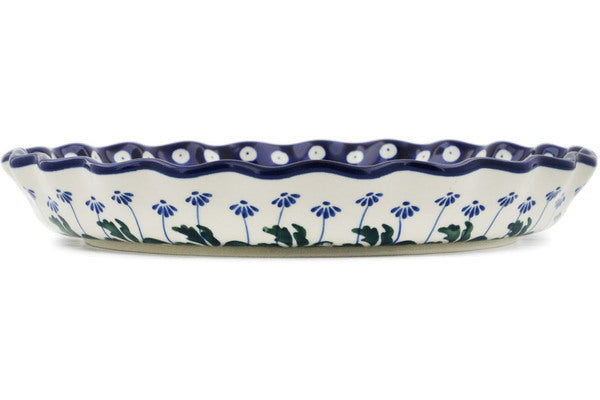 10-Inch Fluted Pie Dish - Blue Daisy Peacock Design | Premium Ceramic Baking Pan for Pies, Tarts & Quiches | Perfect for Holidays, Dinner Parties & Home Baking