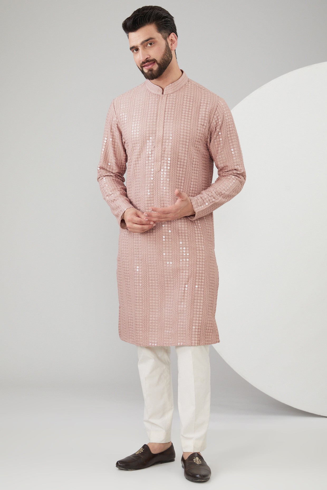 Elegant Mud Pink Slub Silk Thread Embroidered Kurta for Women | Traditional Indian Ethnic Wear | Perfect for Festivals, Weddings & Special Occasions