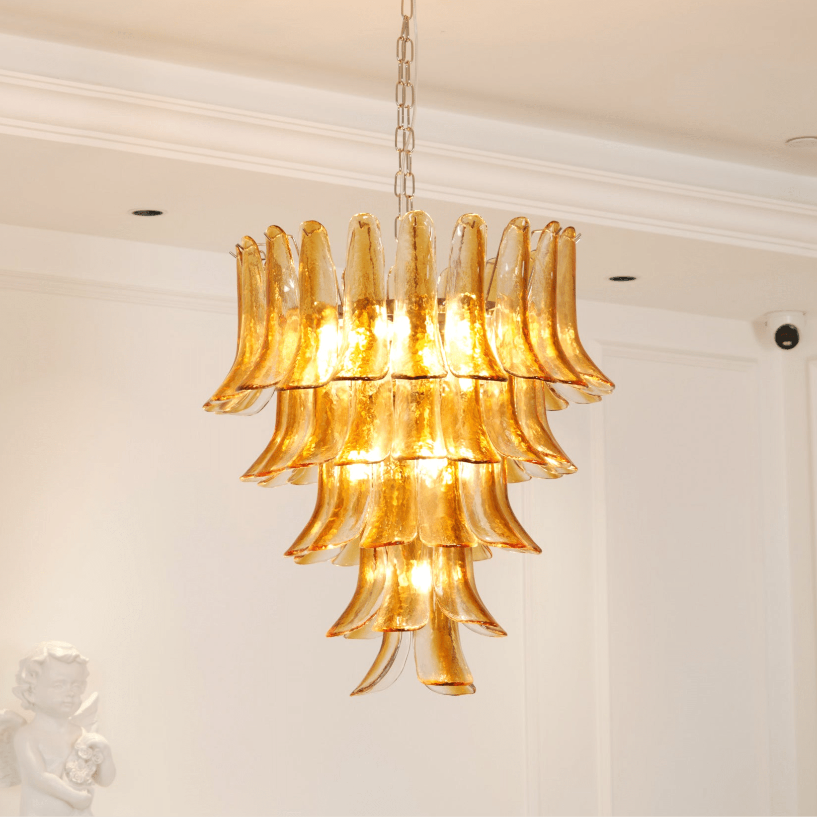 Murano Amber Lily Chandelier - Handcrafted Italian Glass Ceiling Light Fixture for Dining Room, Living Room & Bedroom Decor
