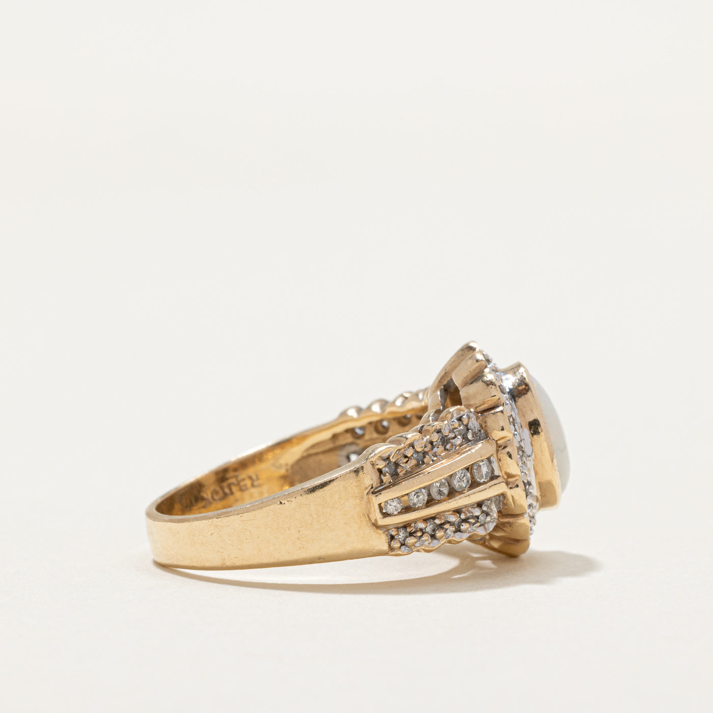 Opal and Diamond Cocktail Ring - 1.40ct Opal with 0.34ctw Diamond Accents - Size 8 - Elegant Statement Jewelry for Evening Parties and Special Occasions