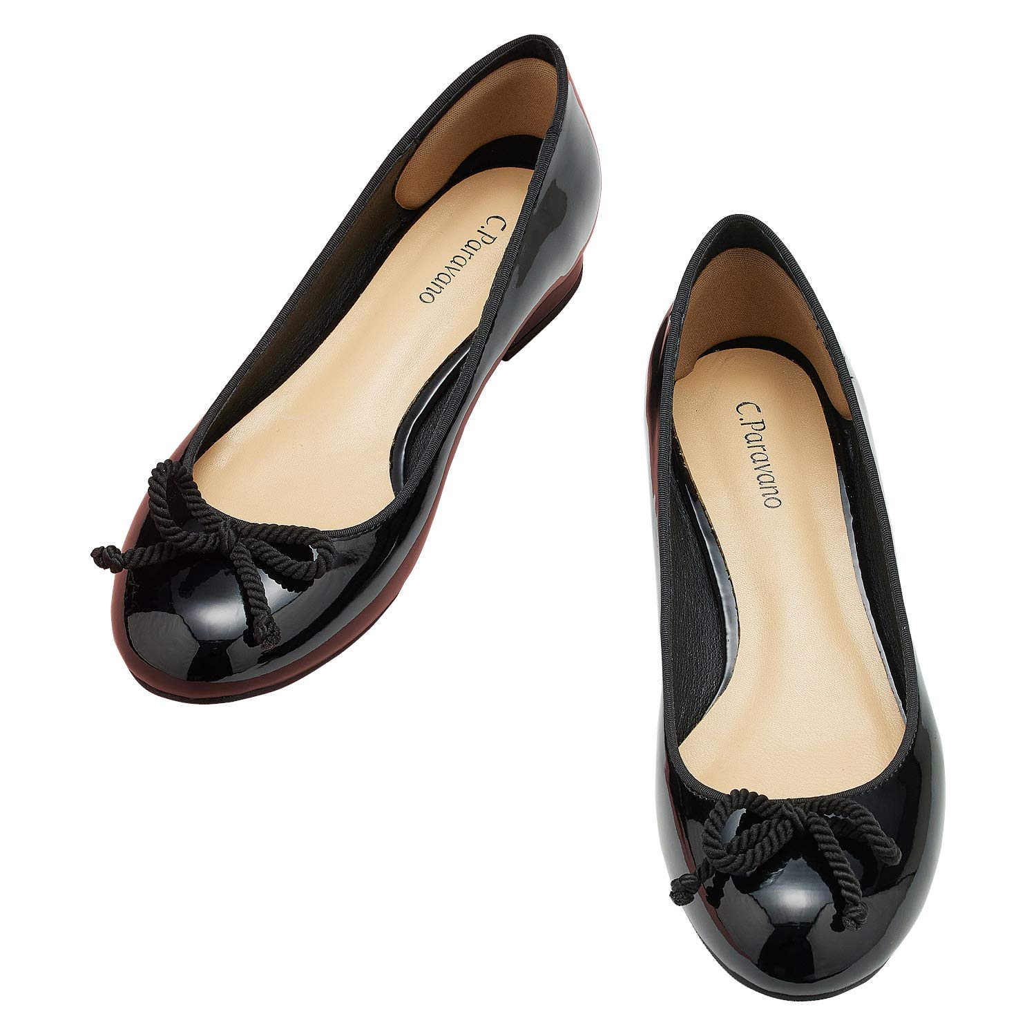 C.Paravano Women's Square Toe Flats - Black Patent Leather Comfortable Slip-On Shoes for Women | Perfect for Office, Casual Wear & Travel