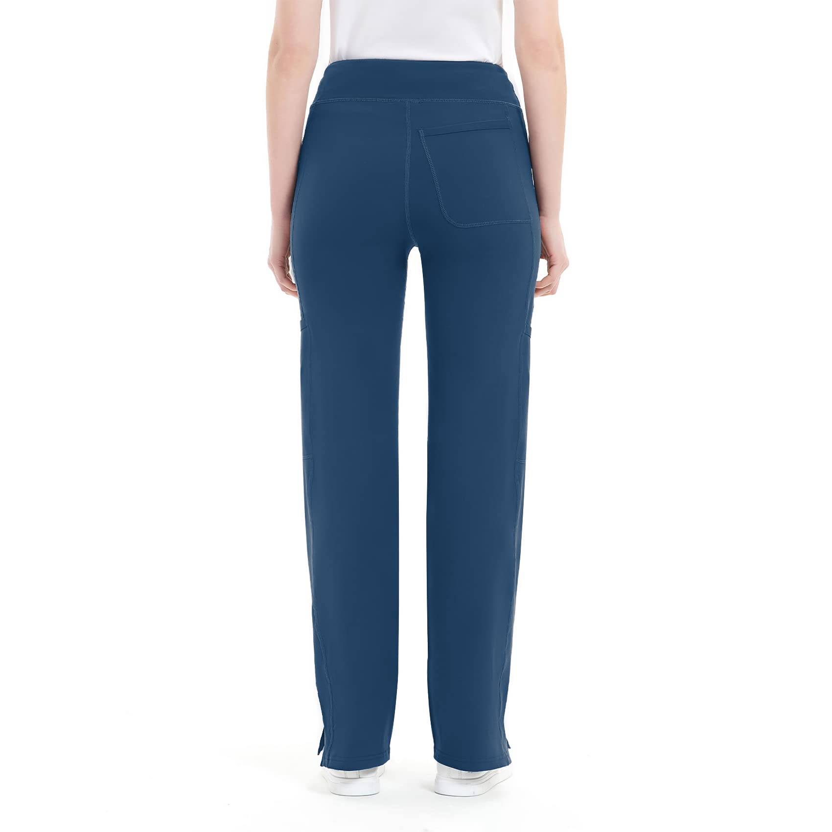 QBK Women's Mid Rise Yoga Scrub Pants - 5 Pocket Cargo Work Pants for Yoga, Nursing & Outdoor Activities | Comfortable Stretchy Workwear for Healthcare Professionals & Active Lifestyles