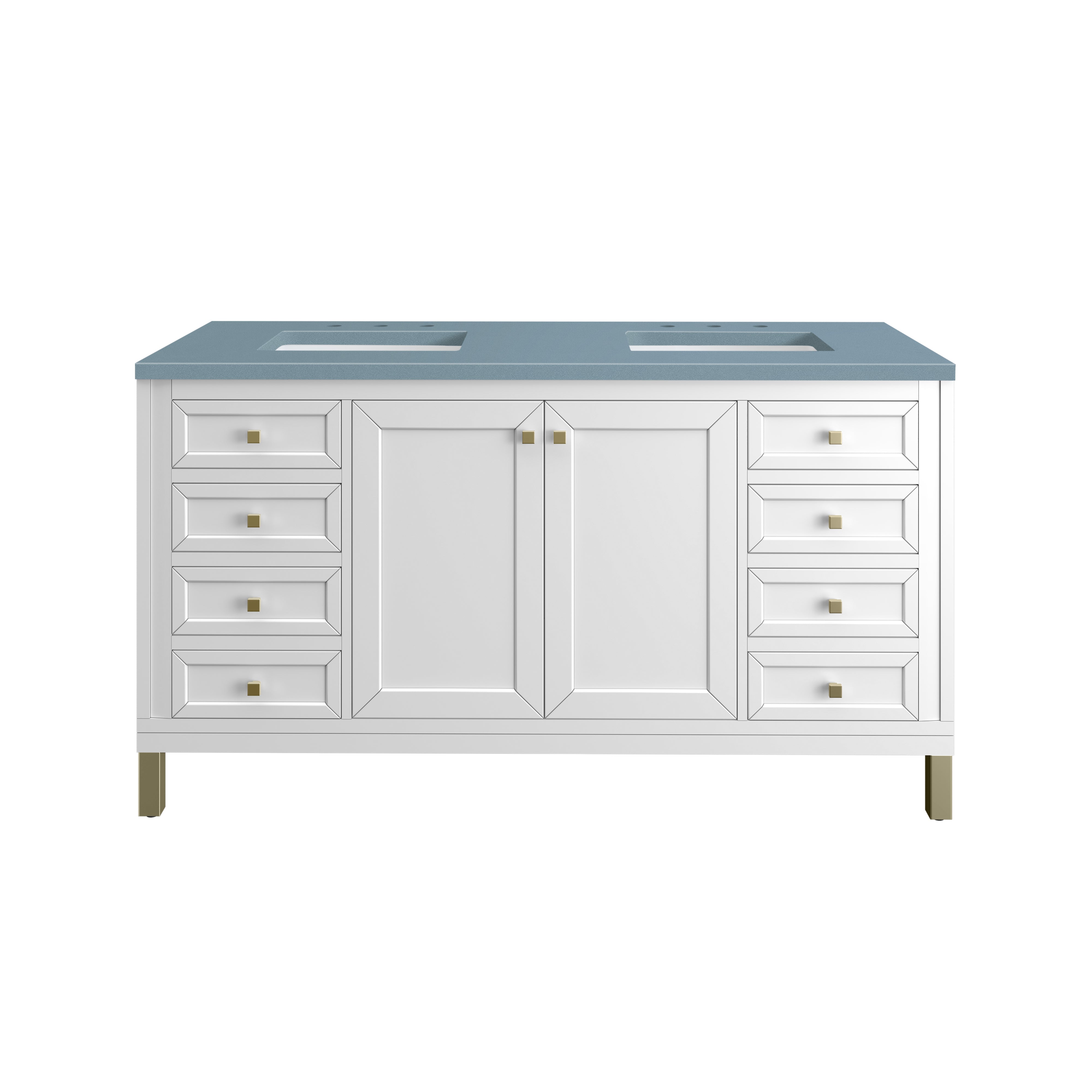 Chicago 60-Inch Double Bathroom Vanity with Glossy White Finish & 3CM Cala Blue Quartz Top - Perfect for Master Bathrooms, Guest Suites, and Modern Home Renovations