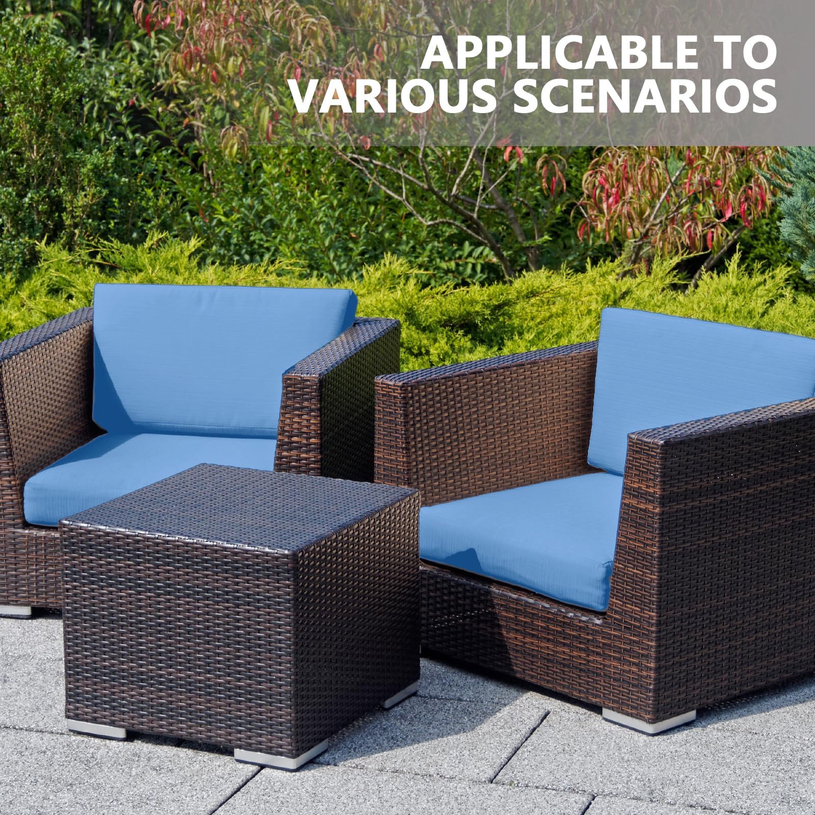 6 Pack Waterproof Outdoor Cushion Covers with Zipper - Replacement Slipcovers for Patio Furniture (3 Seat Cushion Covers + 3 Backrest Pillow Covers) - Blue - Perfect for Rattan Sofa, Garden Chairs & Poolside Lounging