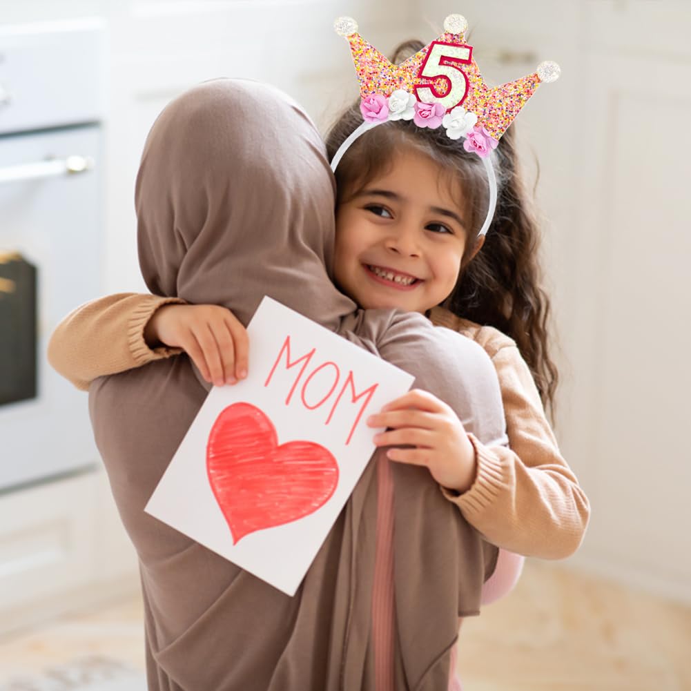 5th Birthday Crown Headbands for Women - Flower Princess Tiara Hair Accessory - Happy 5th Birthday Party Decorations - Perfect for Birthday Parties, Photo Shoots & Special Celebrations