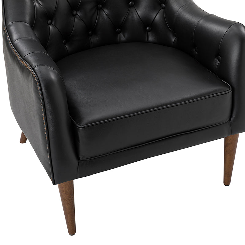 **Casio Genuine Leather Barrel Chair with Wooden Legs – Stylish Accent Chair for Living Room, Office, or Lounge**