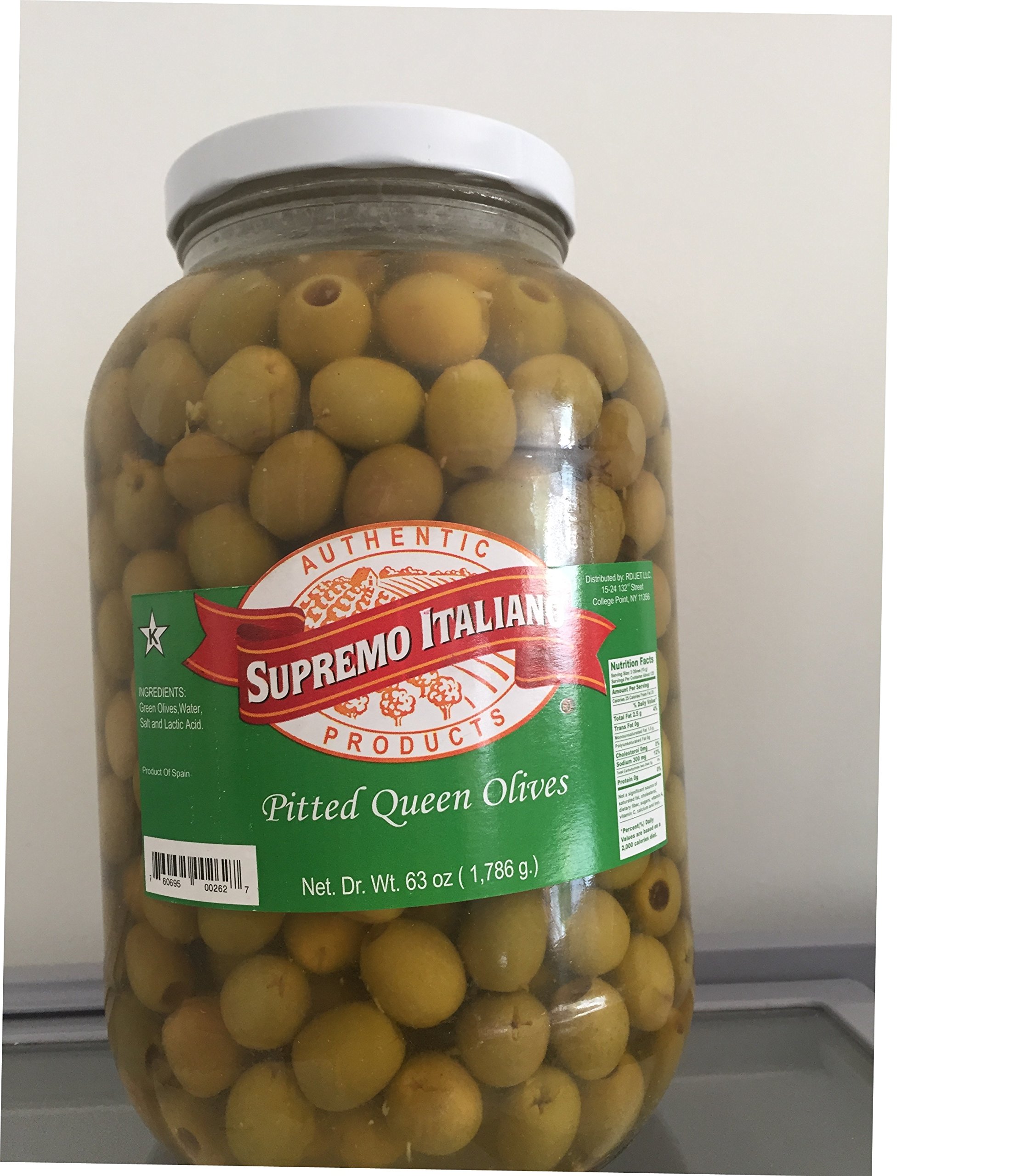 Supremo Italiano Pitted Olives 63oz (1 Gallon) Jar - Premium Italian Olives for Salads, Pizzas & Mediterranean Cooking