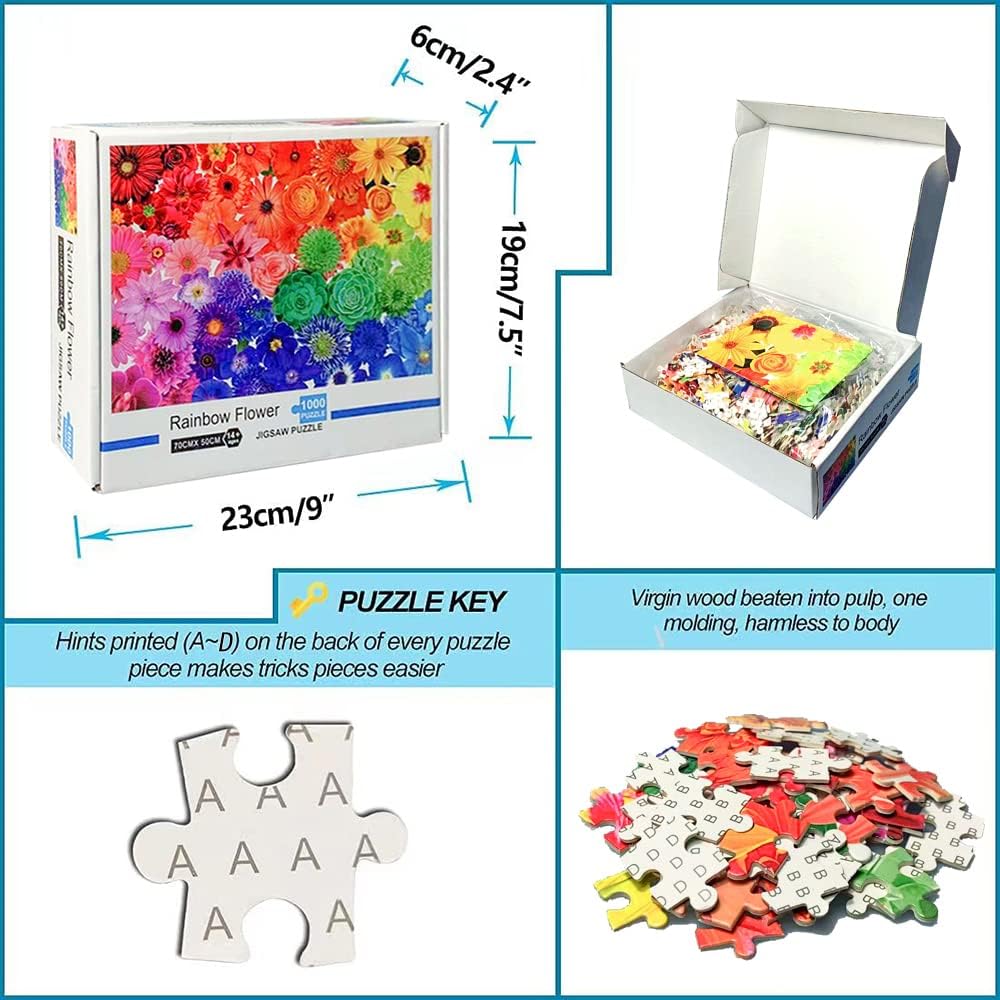 1000 Piece Jigsaw Puzzle for Adults - Rainbow Flower Puzzle (27.5x19.6 Inches) | Challenging 1000+ Piece Puzzles for Adults | Perfect for Stress Relief, Family Bonding & Home Decor