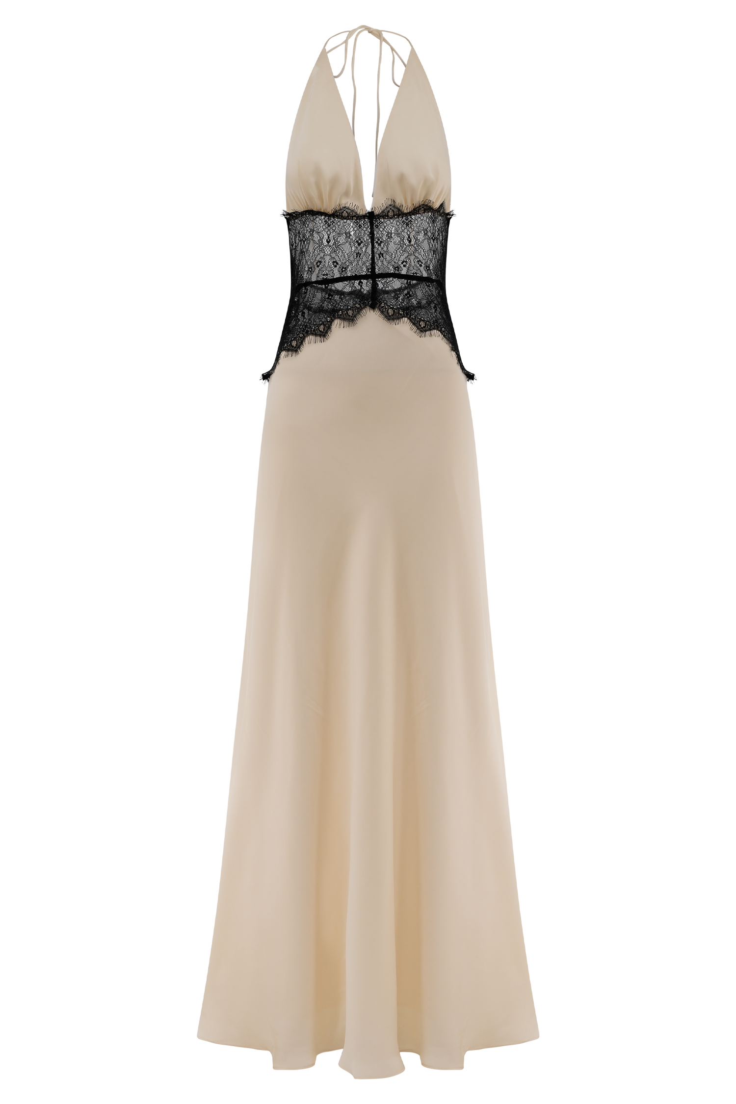 Elegant Dinah Lace and Satin Maxi Dress in Black & Ivory - Perfect for Weddings, Parties & Special Occasions