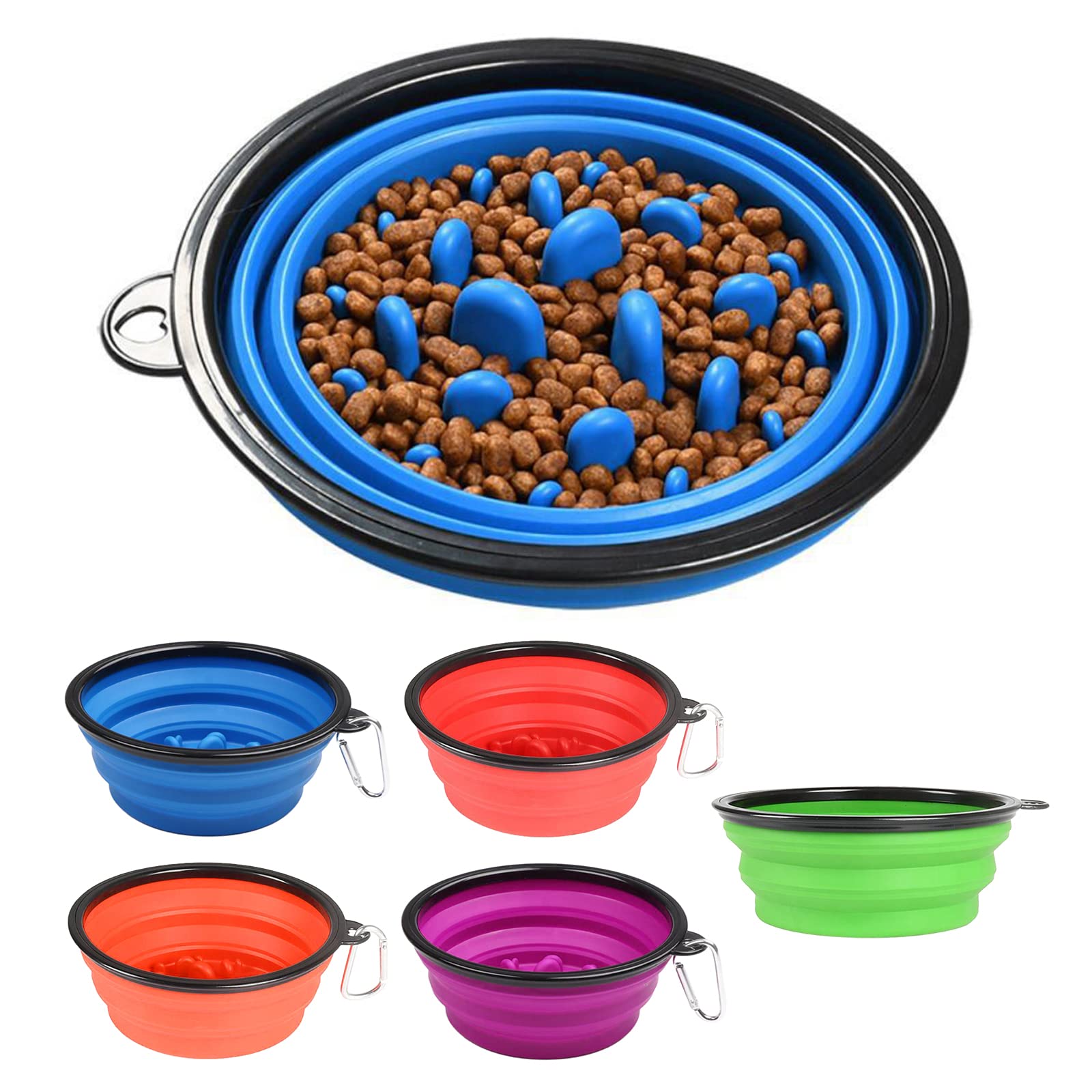 SECRET DESIRE Slow Feeder Dog Bowl - Collapsible Pet Food & Water Dish for Cats & Dogs - Non-Slip Design for Messy Eaters - Perfect for Travel, Camping & Home Use (Blue)
