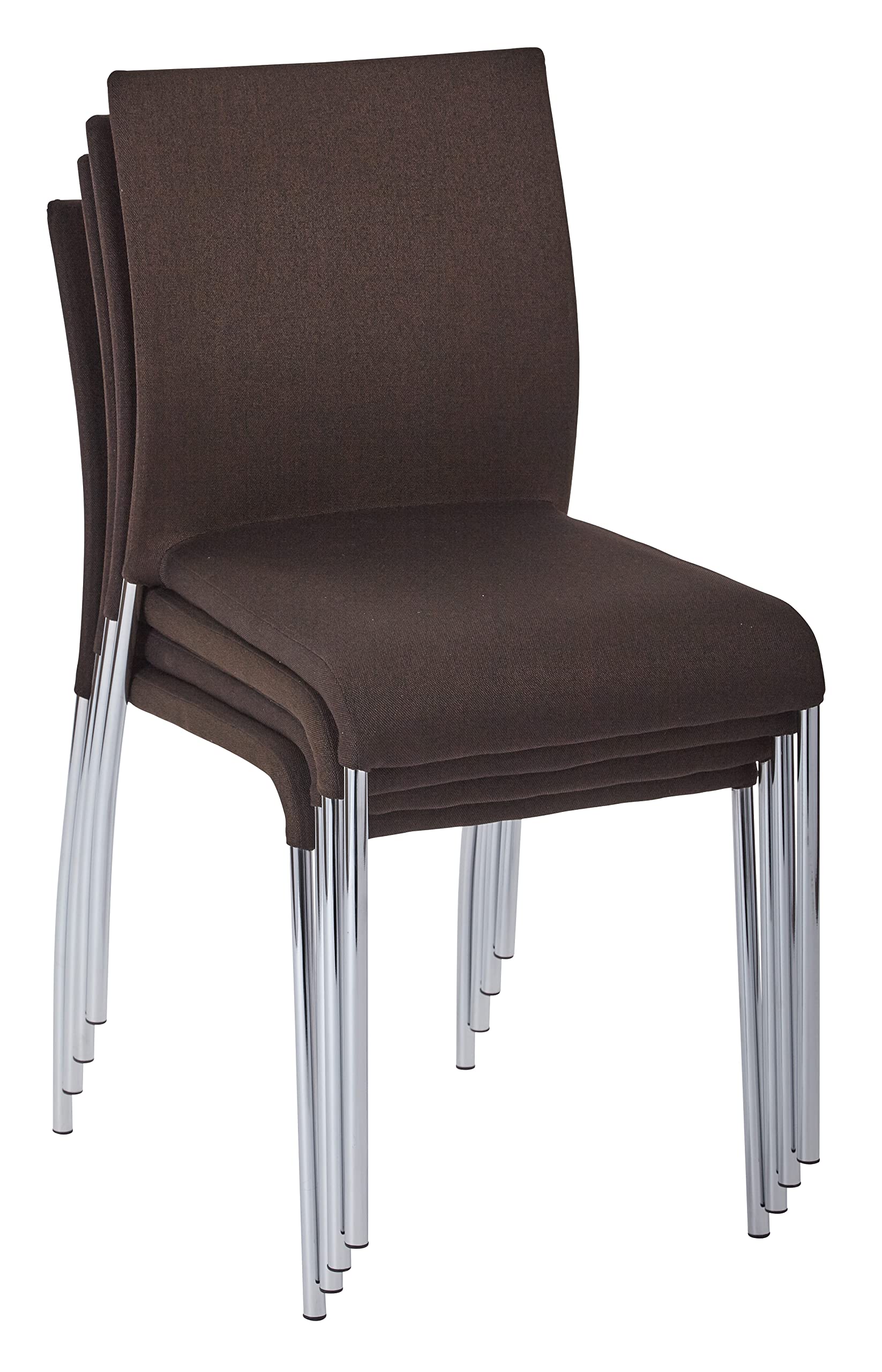 OSP Home Furnishings 4-Pack Conway Upholstered Stacking Chairs with Chrome Legs - Chocolate Brown - Perfect for Dining Rooms, Kitchens, Events & Office Spaces