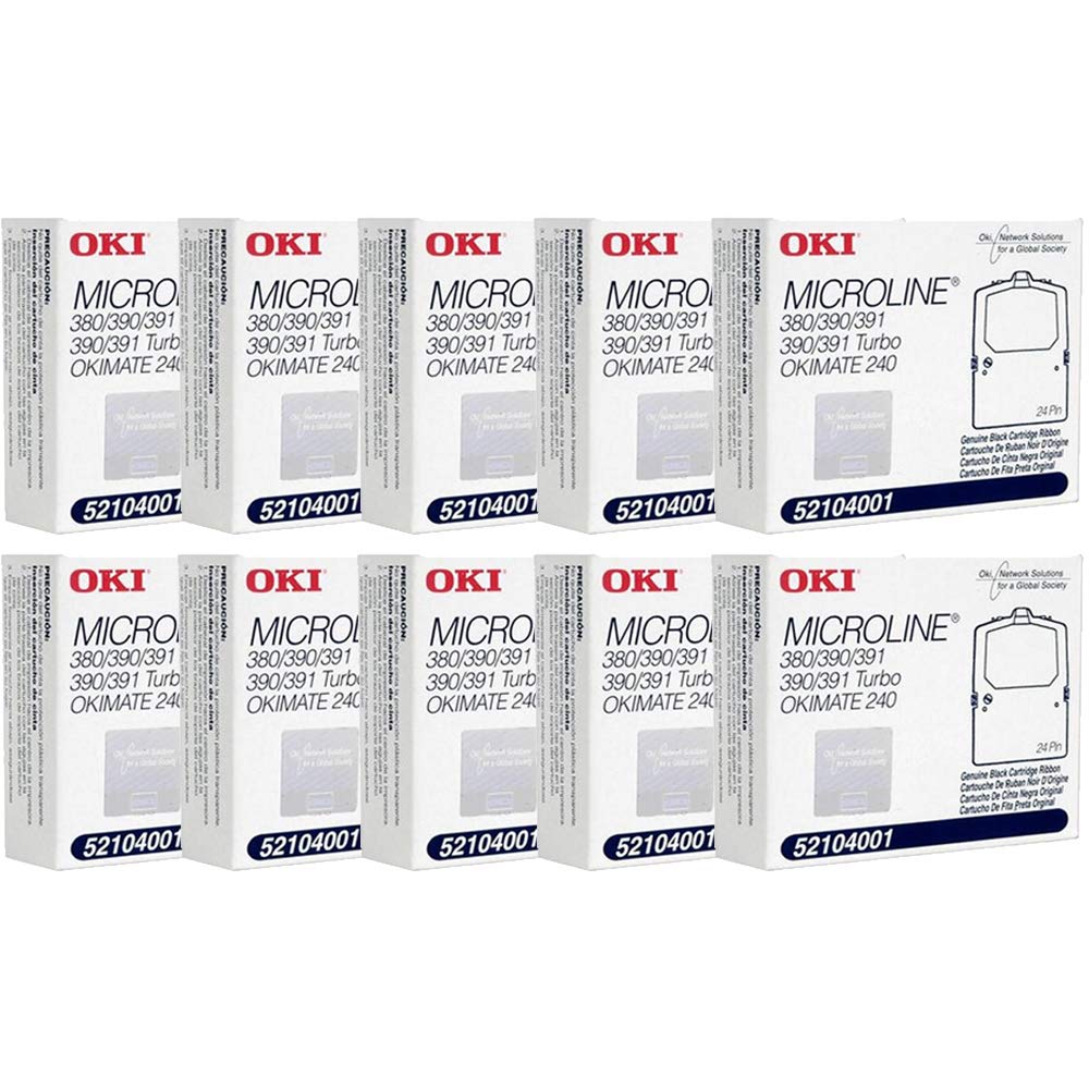 Wholesale CASE of 10 - Oki Data 52104001 Nylon Printer Ribbon Compatible with Microline 380, 390, +, 391+, Turbo - Black | Ideal for Office Printing, Receipts, and High-Volume Business Use