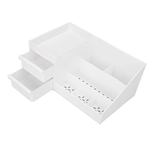 Large Capacity Cosmetic Storage Box with Drawer - White Makeup Organizer for Dressing Table | Desktop Cosmetic Organizer with Compartmental Design | Perfect for Bedroom, Bathroom & Travel Makeup Storage