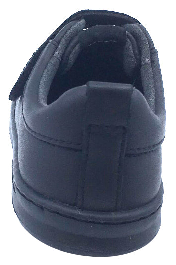 Boys & Girls Leather Hook and Loop Elastic Lace Sneakers - Black Comfortable Casual Shoes for Kids Outdoor Play & School Activities