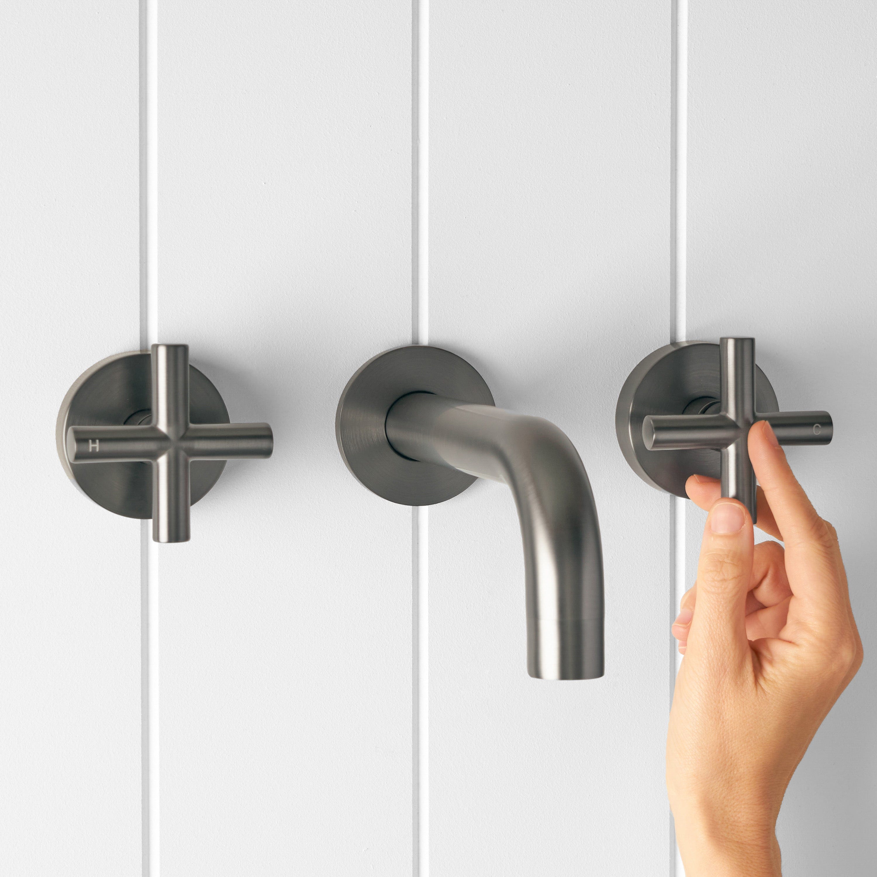 Wall Spout with Cross Taps in Gunmetal Finish - Perfect for Kitchen, Bathroom, and Outdoor Faucet Upgrades