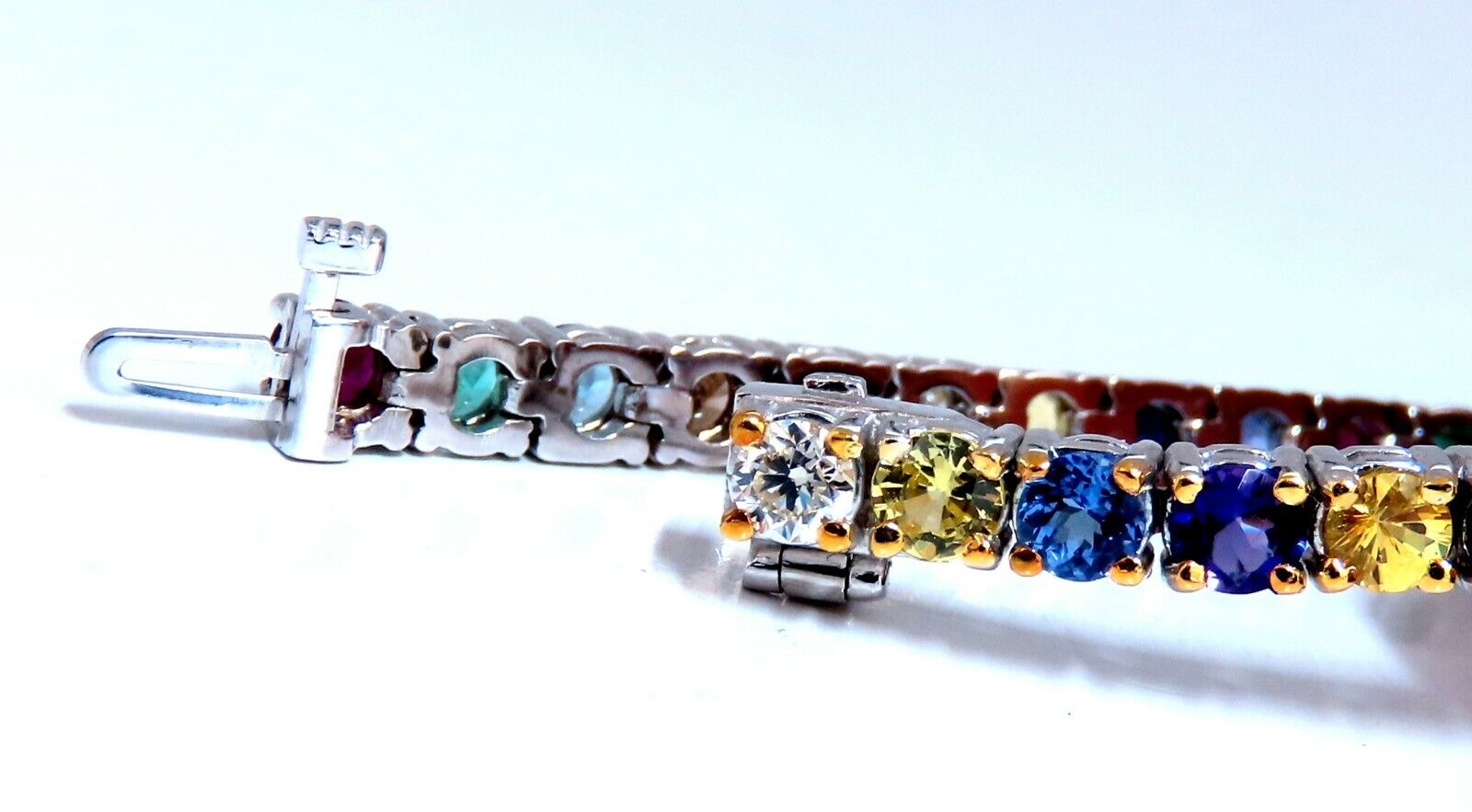 8.70ct Natural Ruby Emerald Sapphire Diamond Tennis Bracelet - 14K Gold Gemstone Line Bracelet for Women, Elegant Gift for Anniversary, Wedding, Party & Special Occasions