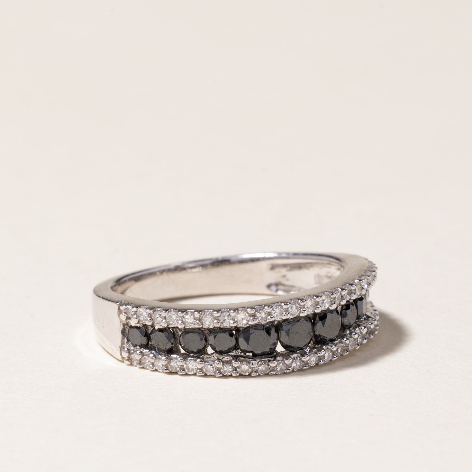 Effy Channel Set Black & White Diamond Ring | 0.55ctw Total Weight, 0.14ctw Center Stone | Size 7.25 | Elegant Wedding Band, Anniversary Gift & Everyday Luxury Jewelry