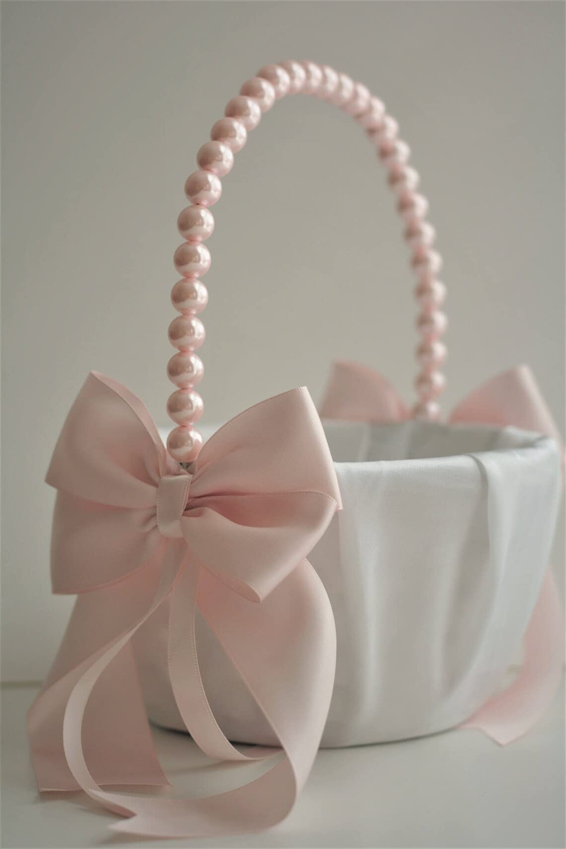 Elegant Blush Pink Wedding Basket Set with Pearl Handles - Includes 1 Pillow & 3 Baskets for Flower Girls, Ring Bearers & Bridal Accessories | Perfect for Weddings, Baby Showers & Special Events