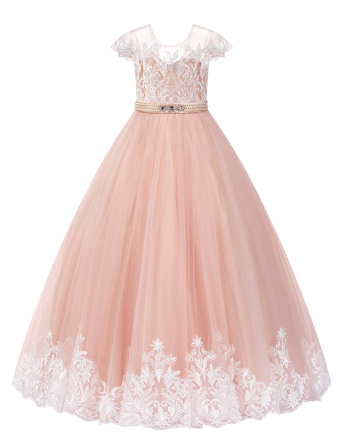 Miami Cap Sleeves V-Back Lace Tulle Flower Girl Dress & Junior Bridesmaid Gown - Perfect for Weddings, Flower Girls, and Special Occasions