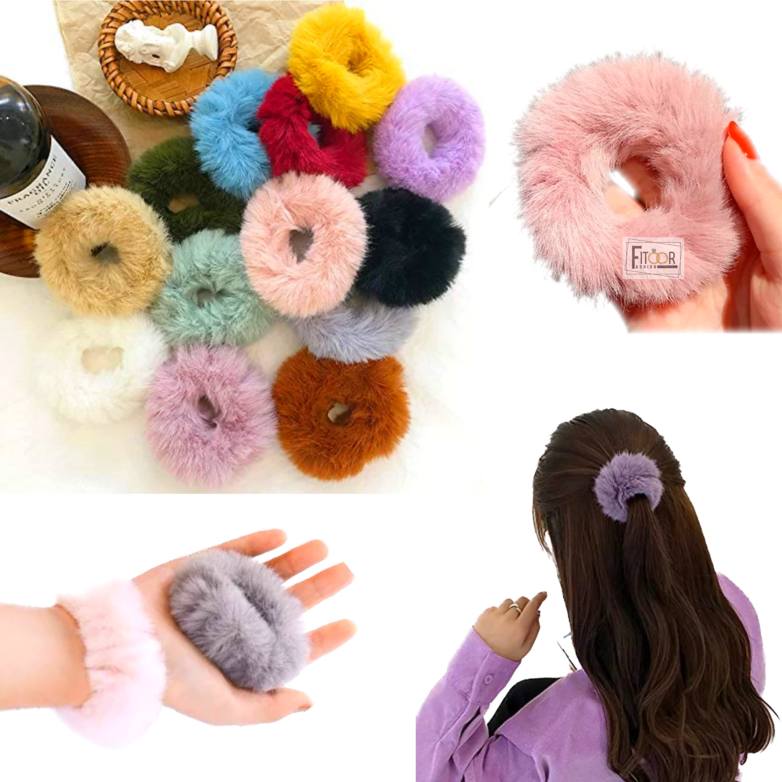 6 Pack Faux Fur Hair Scrunchies - Soft Fuzzy Elastic Hair Bands for Women & Girls - Cute Ponytail Holders & Hair Accessories - Perfect Gift for Birthdays, Christmas & Daily Styling