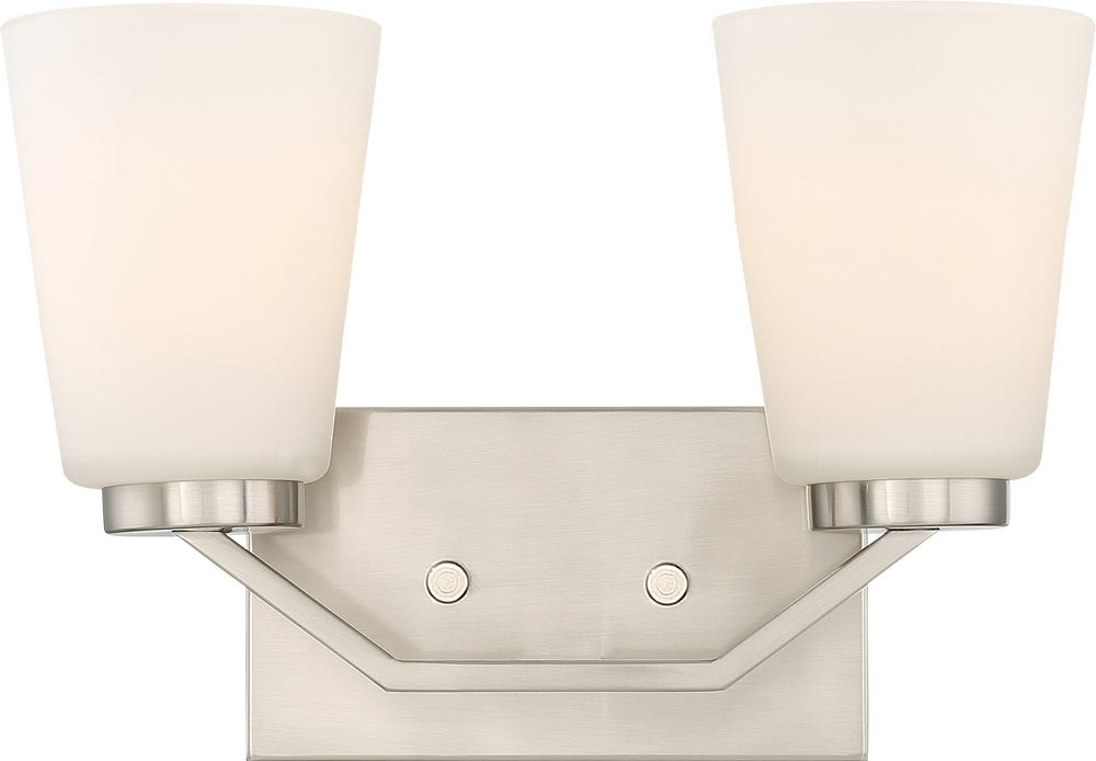 14W Nome 2-Light Vanity & Wall Sconce in Brushed Nickel - Perfect for Bathroom, Bedroom and Hallway Lighting