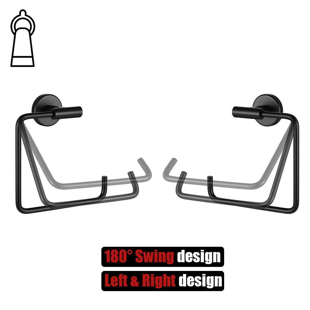 Stainless Steel Square Black Towel Ring Holder - 6 Inch Matte Black Wall Mount Bathroom Accessory (TR140-PB) - Perfect for Modern Bathrooms, Powder Rooms & Spa Decor