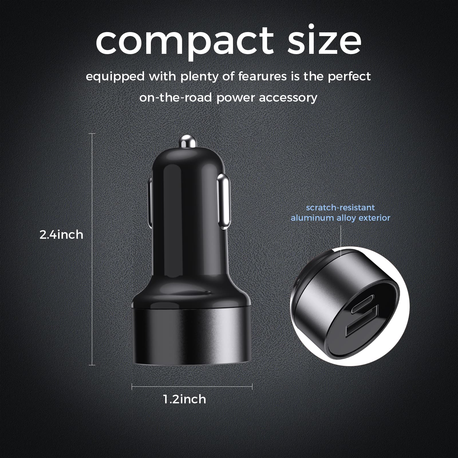 45W Fast Car Charger with 3A USB Port - Compatible with iPhone 14 Pro Max/13/12/11/X/6s, iPad Air 2/Mini 3, Samsung Note 9/S10/S9/S8 - Metal Flush Fit Design for Road Trips & Daily Commute