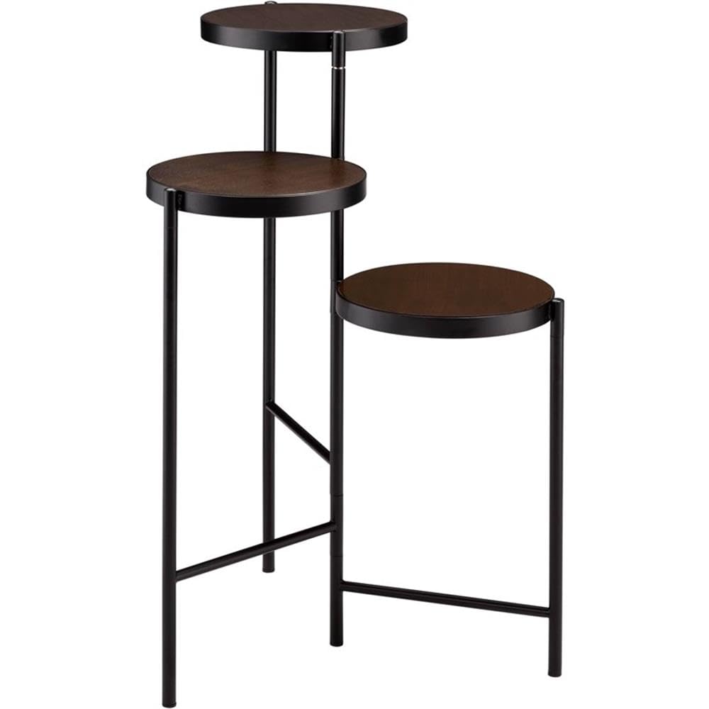 BOWERY HILL Modern Walnut & Black Plant Stand - Indoor Outdoor Home Decor for Living Room, Patio, Garden
