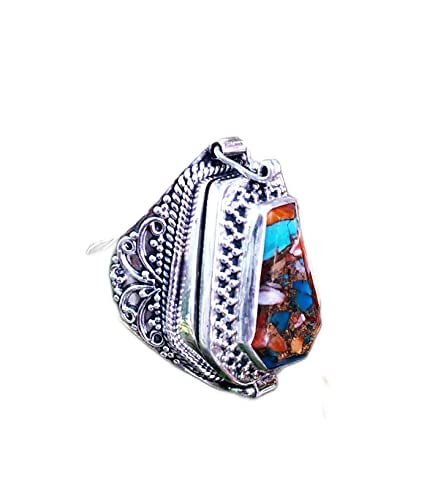 Oyster Copper Turquoise Coffin Poison Ring - Handmade Silver Compartment Box Ring with Howlite & Black Onyx - Openable Gift for Mom - Perfect for Gothic Fashion, Witchy Aesthetic & Unique Jewelry Collections