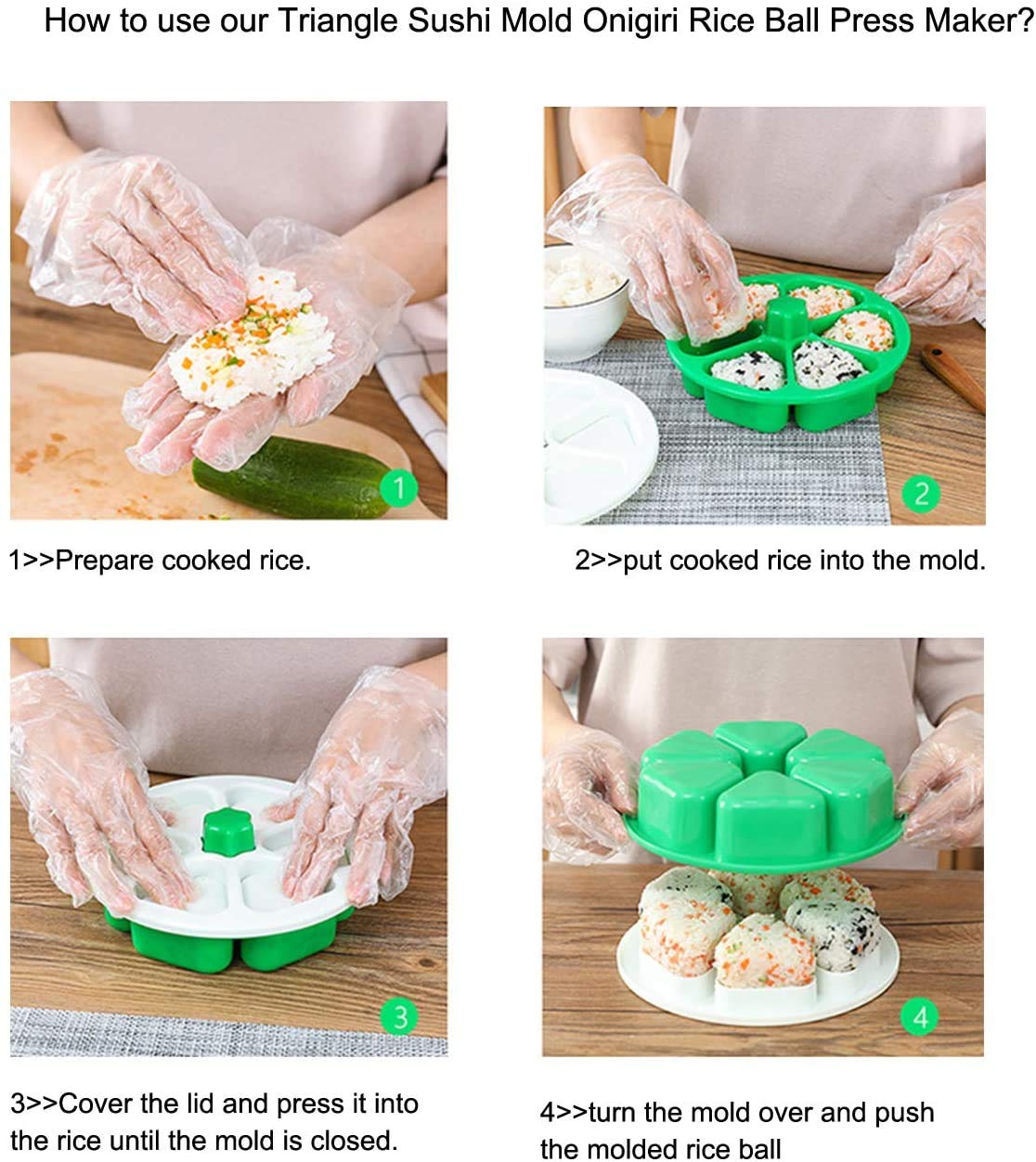 6-Cavity Triangle Sushi Mold - Non-Stick Onigiri Rice Ball Press Maker for Perfect Seaweed & Cilantro Rice Balls - Ideal for Home Cooking, Meal Prep & Japanese Bento Boxes