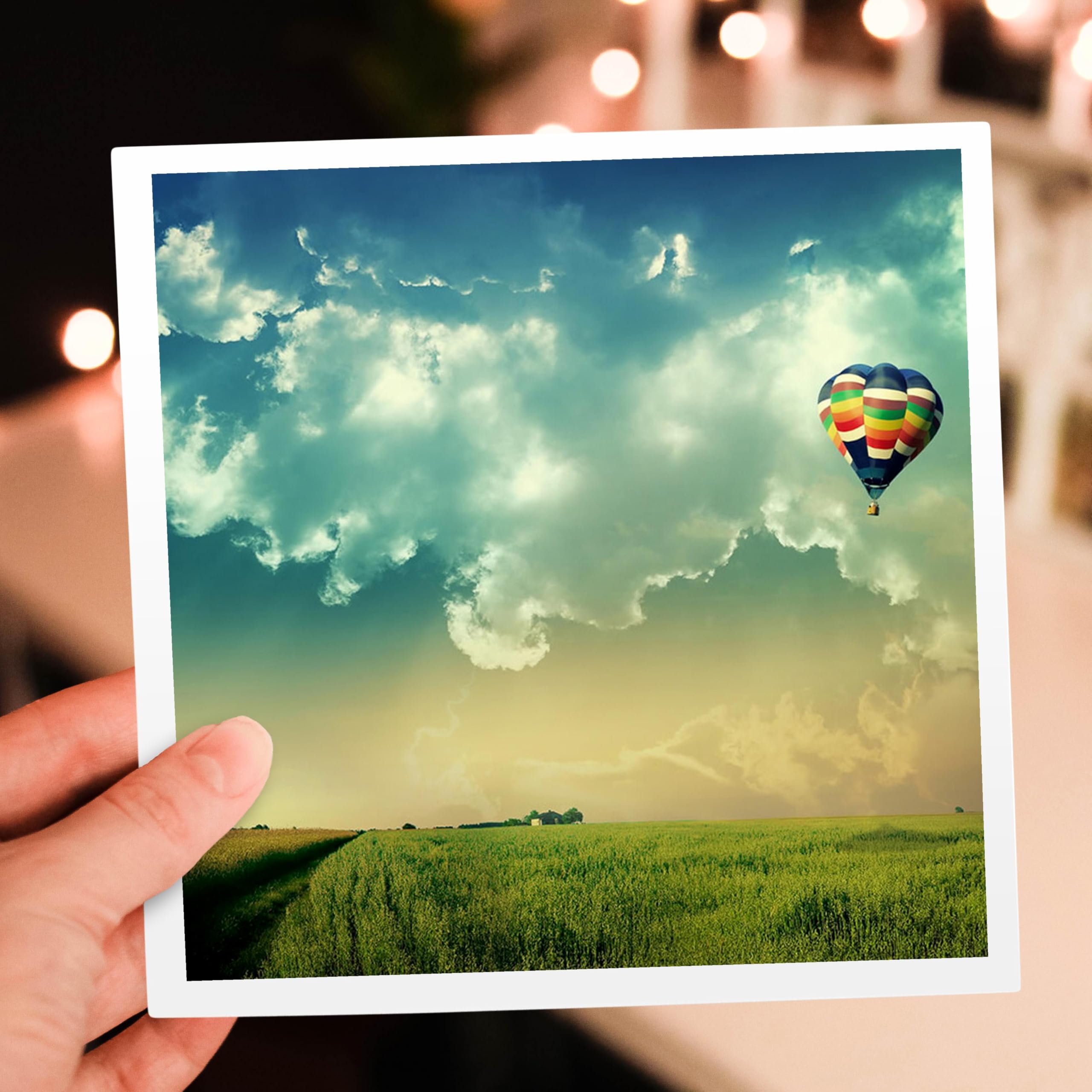 Hot Air Balloon Greeting Card - Blue Sky & Green Grass Scenic Design - Perfect for Birthdays, Anniversaries & Special Occasions - Anne Collections