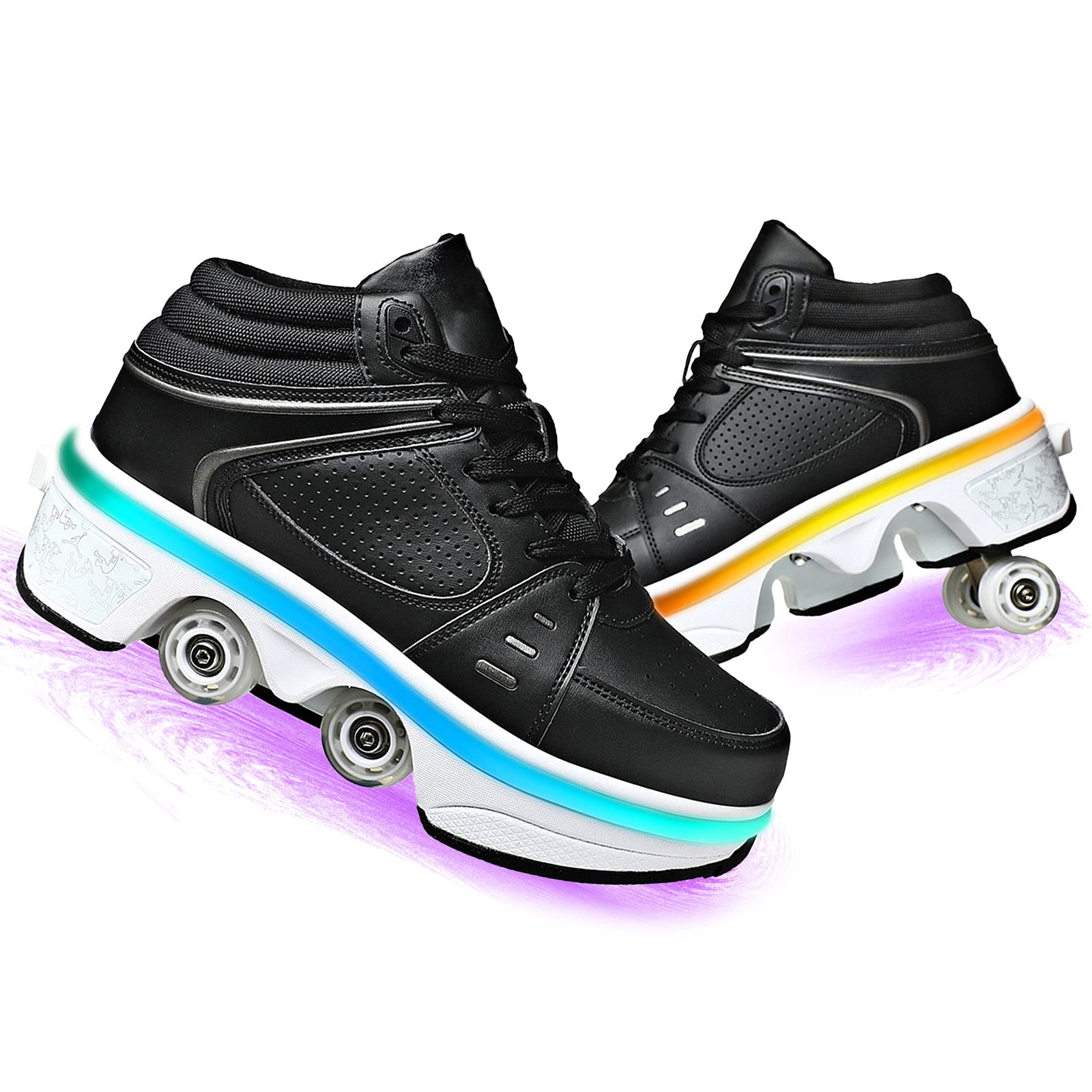 NNZZY LED Light Up Roller Skate Shoes for Women & Men - Adjustable Wheels, Multi-Purpose Deformation Design for Fashion & Casual Wear - Perfect for Skating, Parties, and Outdoor Activities
